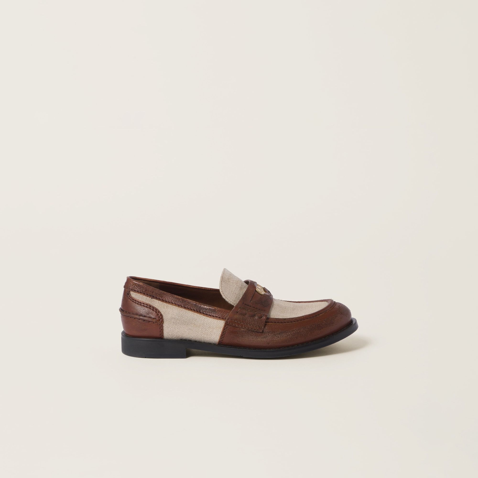 Miu Miu Leather and Linen Vintage Effect Penny Loafer Shoes Size US 10 / IT 40 - 2 Thumbnail