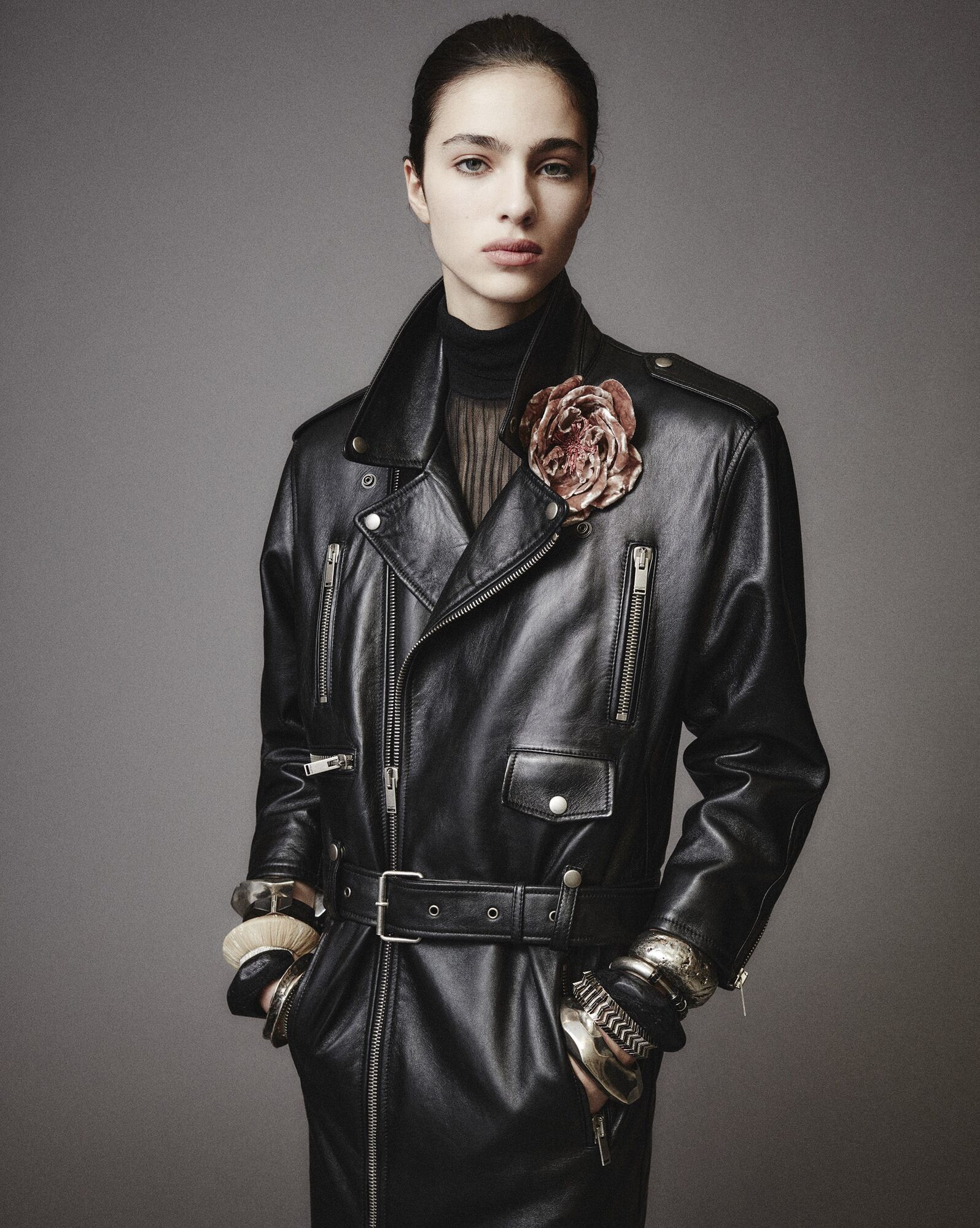 Saint Laurent Paris $12K VALUE Long Motorcycle Jacket in drummed lambskin Size M / US 6-8 / IT 42-44 - 3 Thumbnail