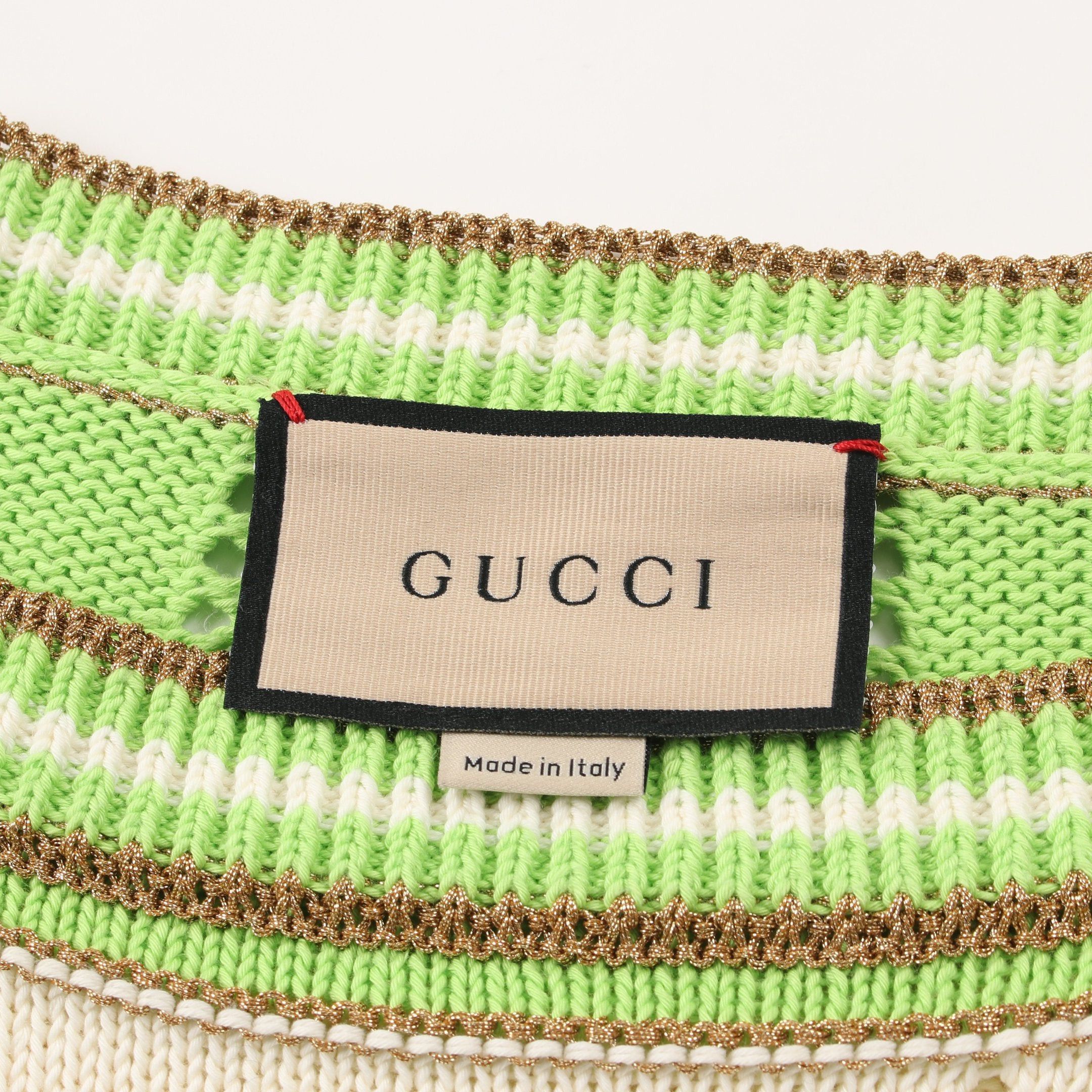 Gucci Gucci Knit Dress Three-Quarter Sleeve Cotton Yellow-Green Off White Gold Size ONE SIZE - 3 Thumbnail