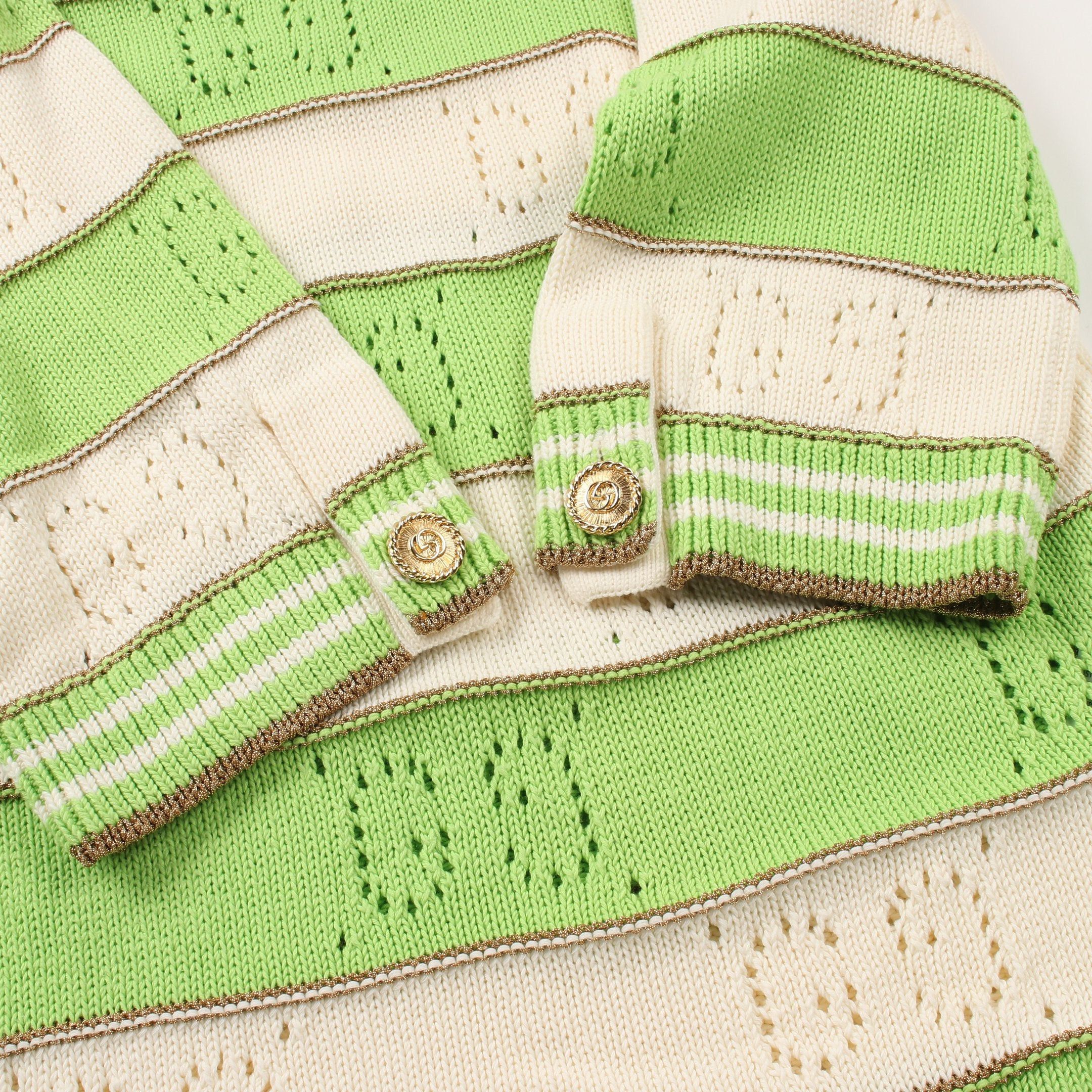 Gucci Gucci Knit Dress Three-Quarter Sleeve Cotton Yellow-Green Off White Gold Size ONE SIZE - 4 Thumbnail