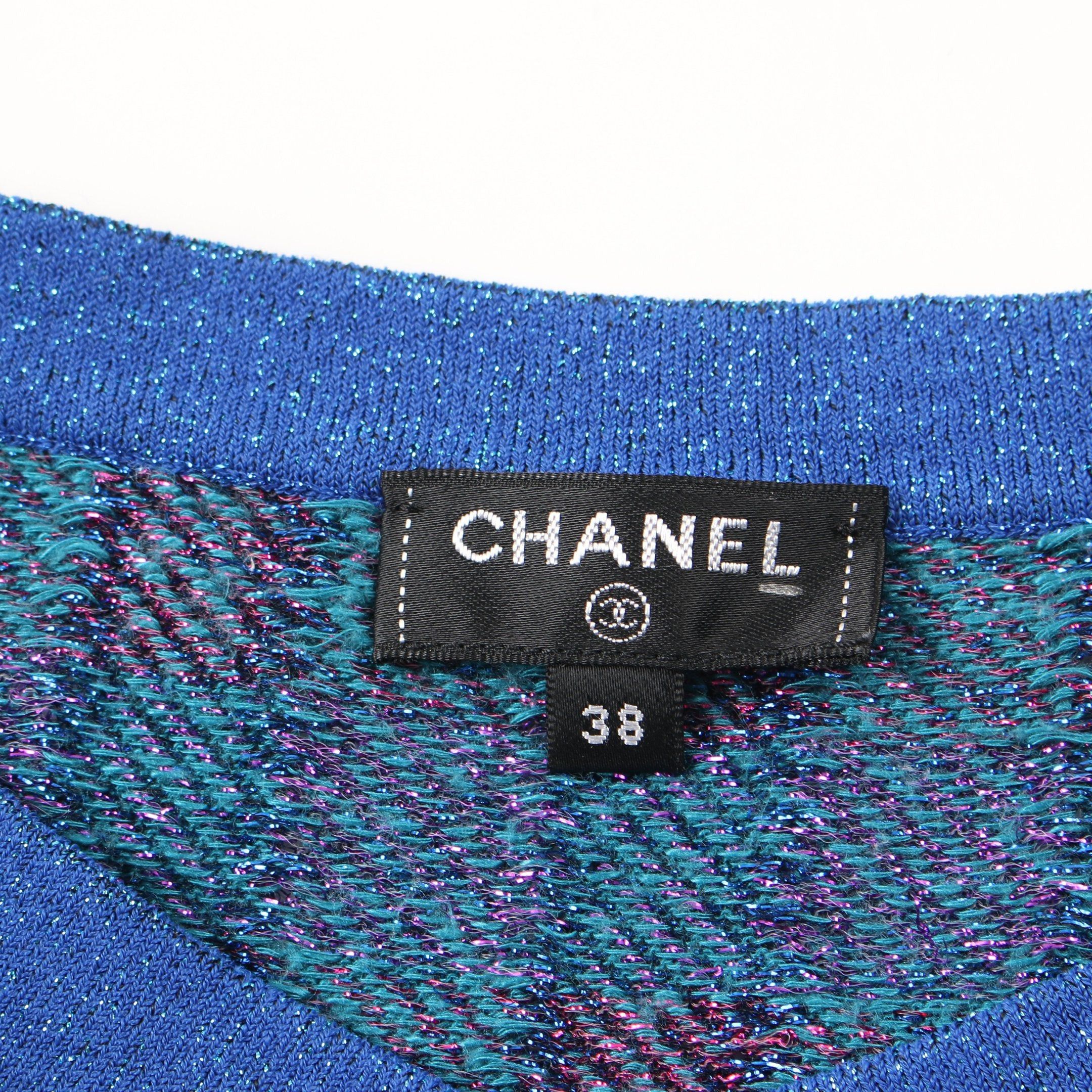 Chanel Chanel Knit Three-Quarter Sleeve Check Silk Blue Multicolor Rame Size ONE SIZE - 3 Thumbnail