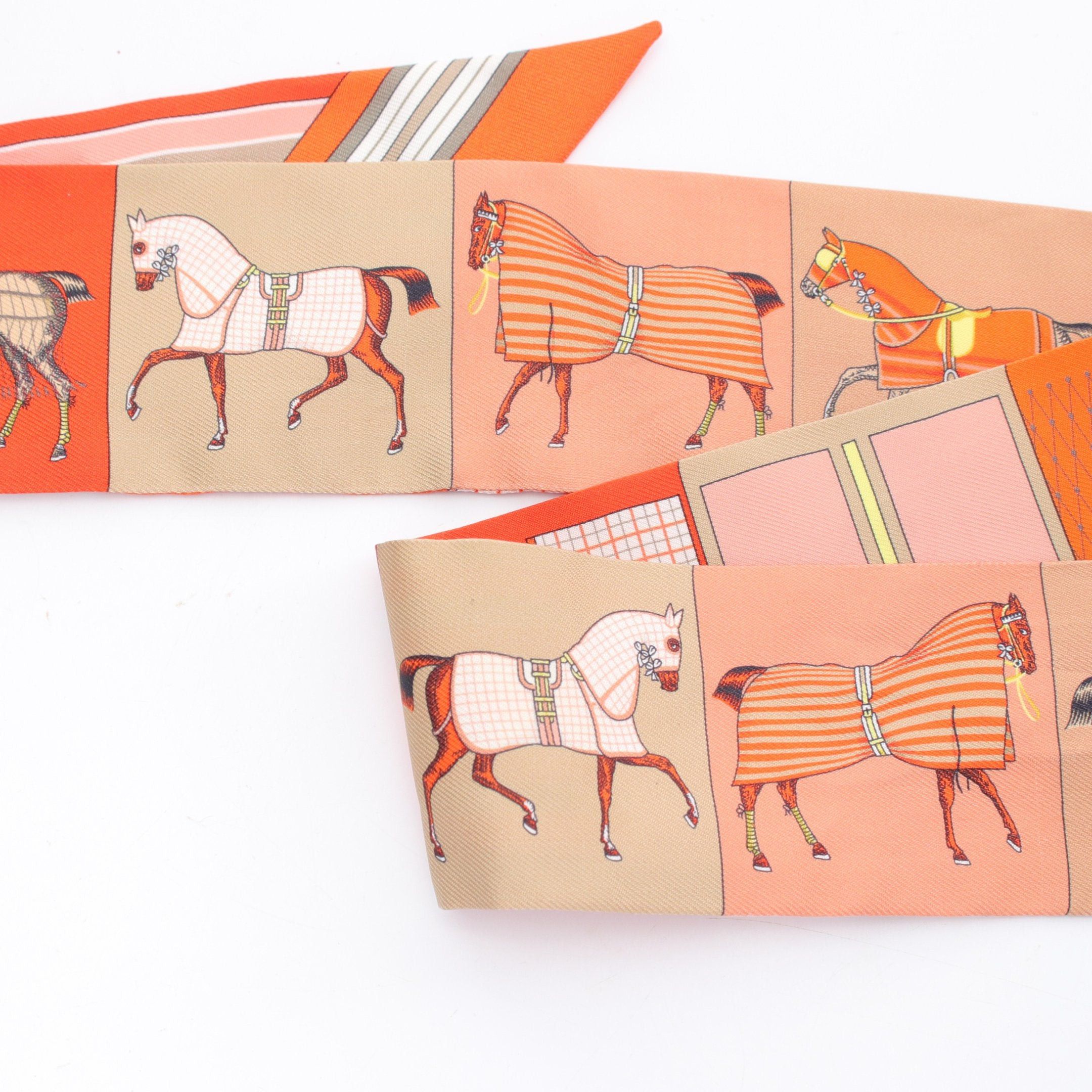 Hermes Hermes Twilly Couvertures Nouvelles Ribbon Scarf Silk Orange Multicolor Size ONE SIZE - 6 Thumbnail