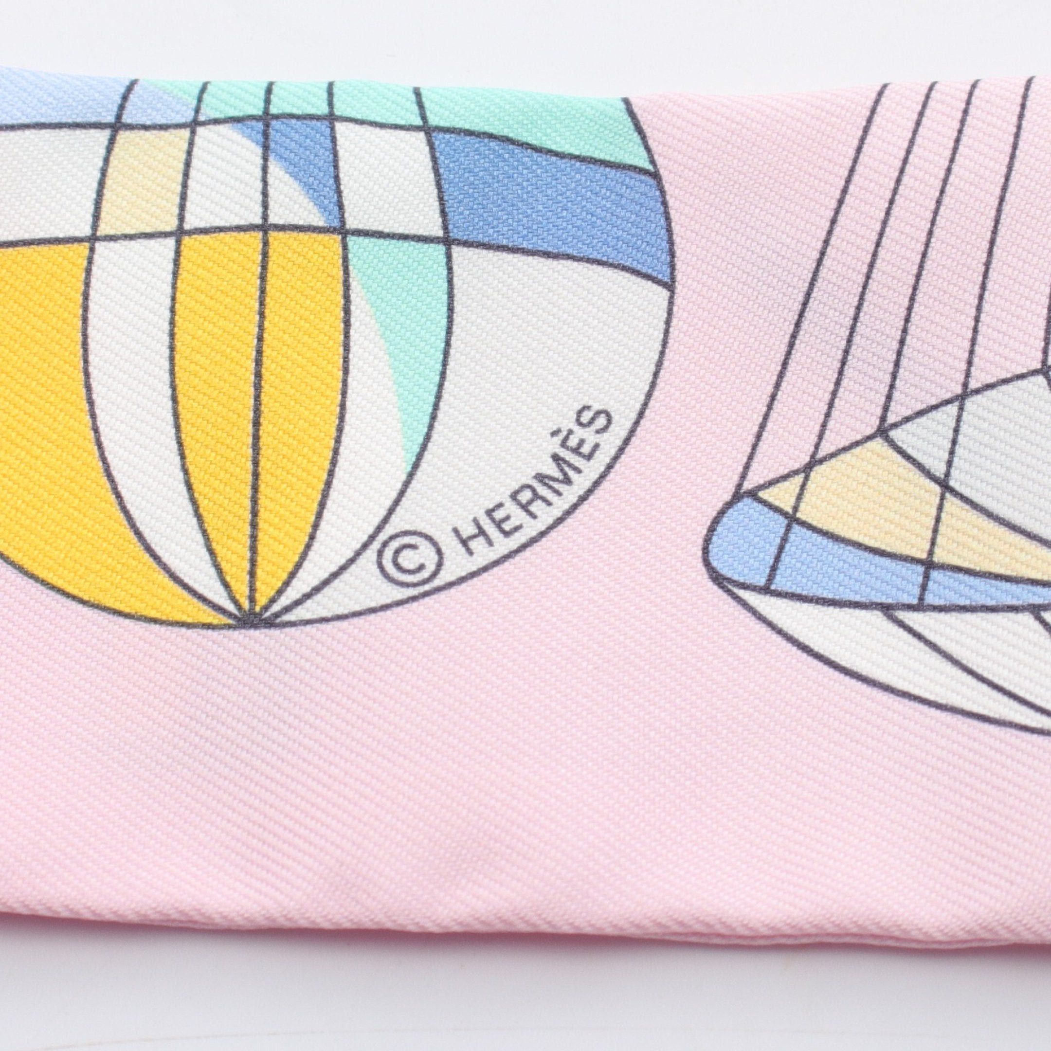Hermes Hermes Twilly Les Folies Du Ciel Ribbon Scarf Silk Pink Multicolor Size ONE SIZE - 2 Thumbnail