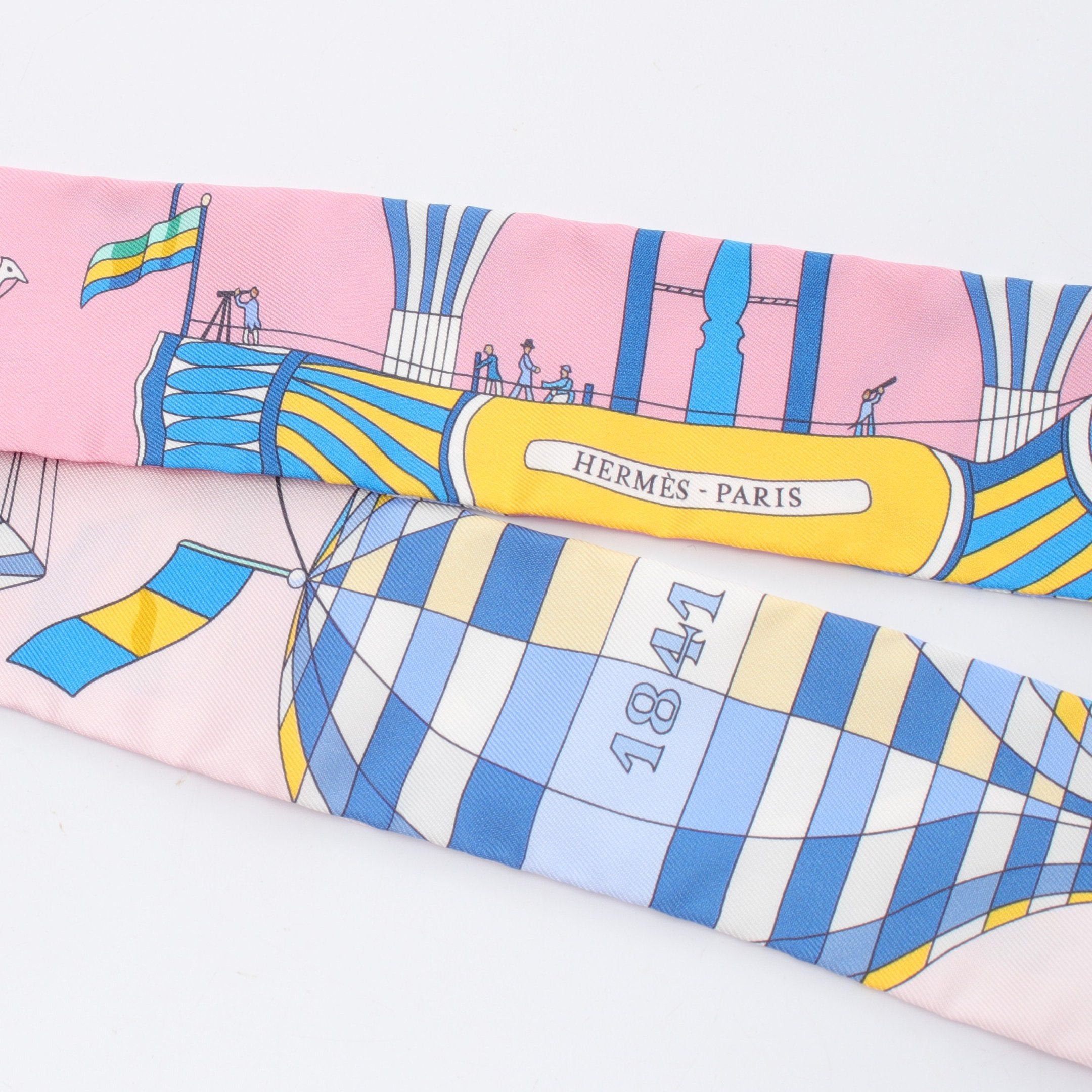 Hermes Hermes Twilly Les Folies Du Ciel Ribbon Scarf Silk Pink Multicolor Size ONE SIZE - 6 Thumbnail