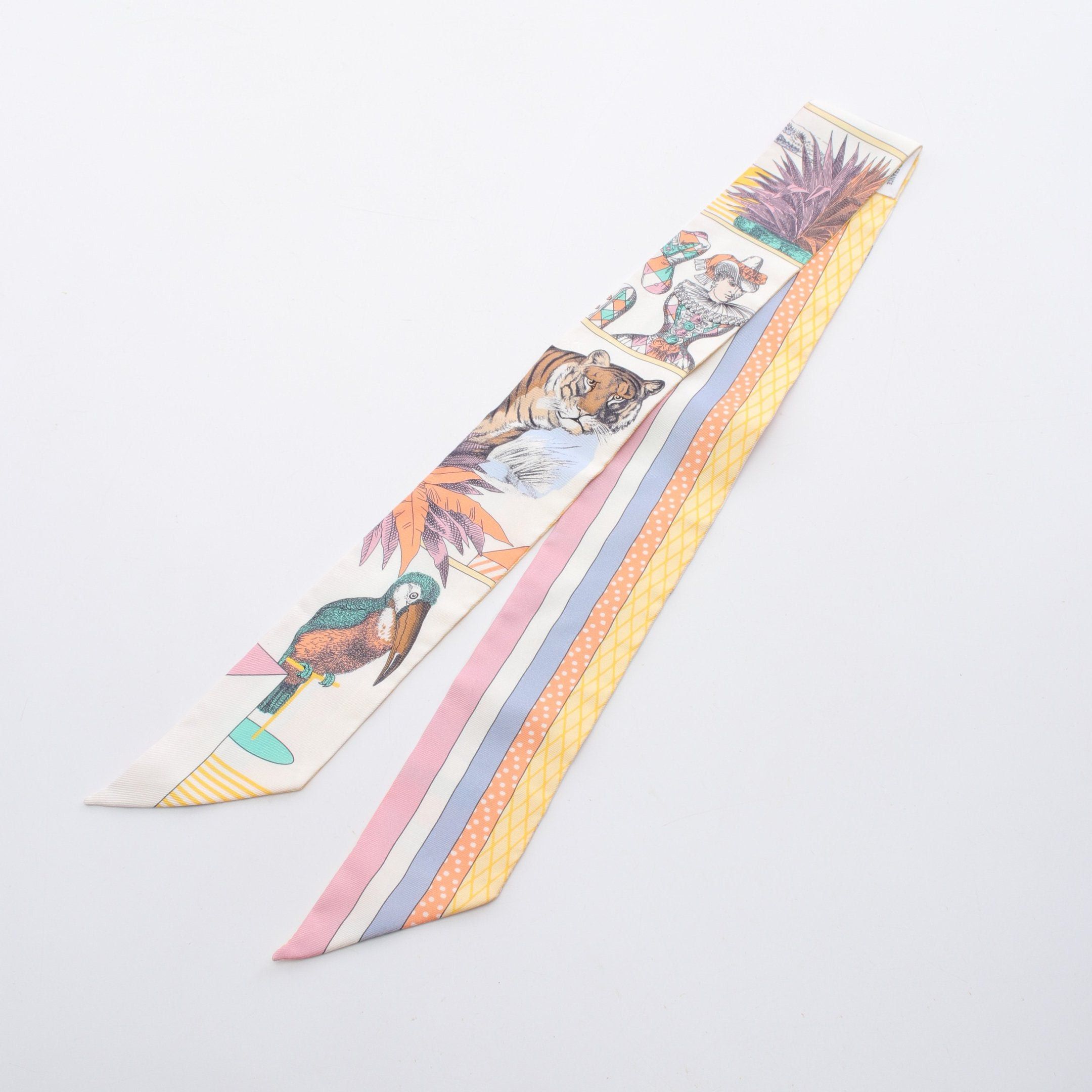 Hermes Hermes Twilly Grand Theatre Nouveau Ribbon Scarf Silk White Multicolor Size ONE SIZE - 4 Thumbnail