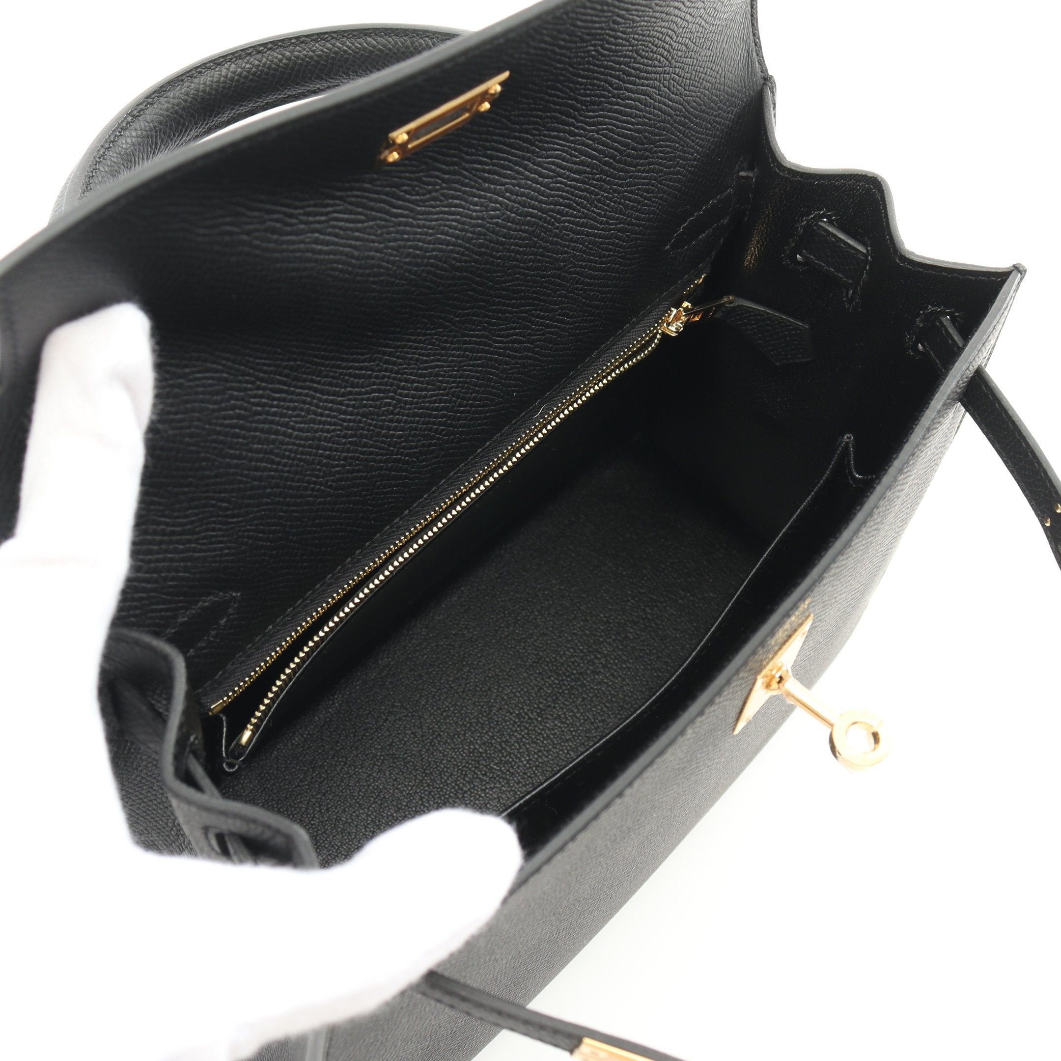 Hermes Hermes Kelly 25 Handbag Veau Epsom Black Gold Hardware Outside Sewing Double Engraved Size ONE SIZE - 3 Thumbnail