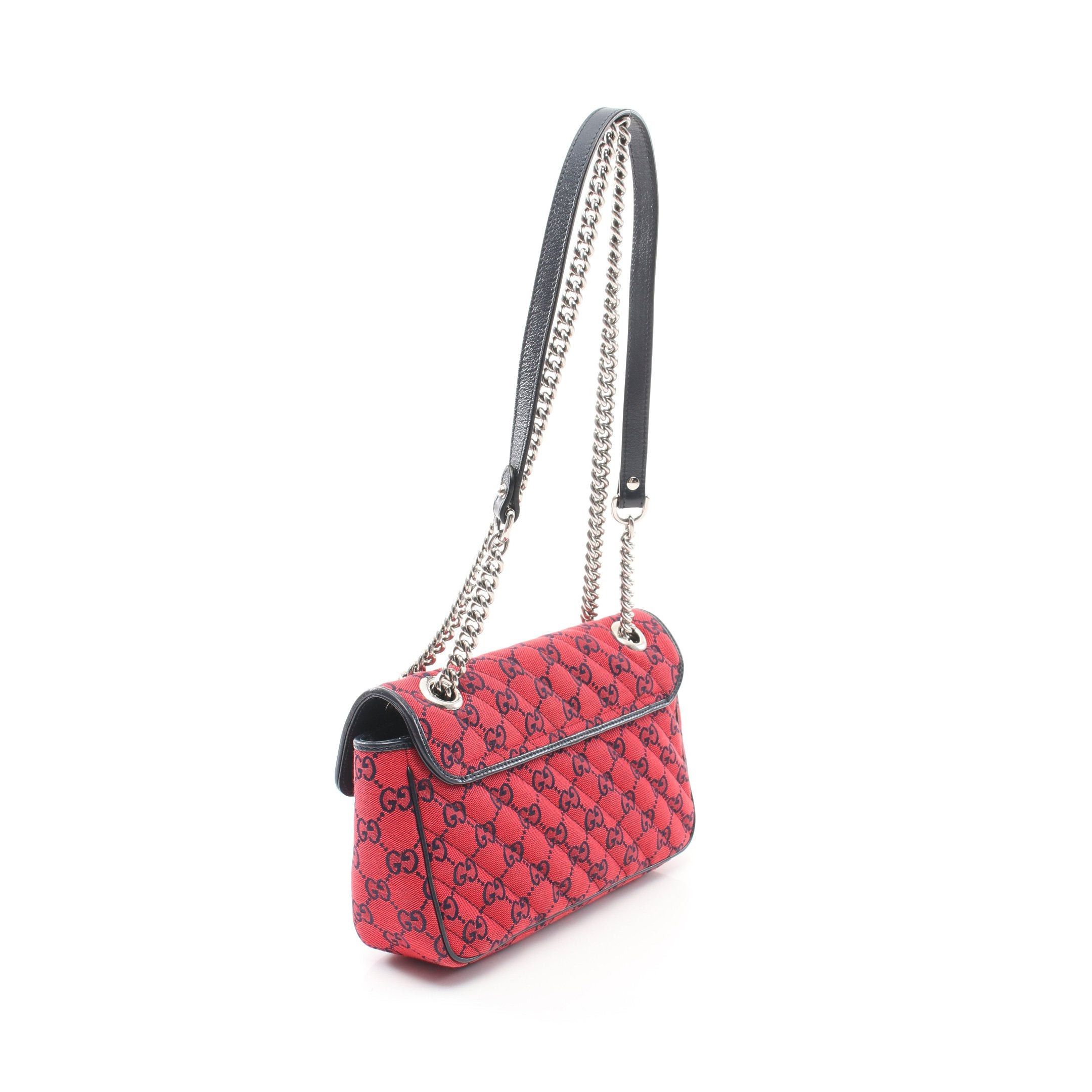 Gucci Gucci Gg Marmont Quilting Small Chain Shoulder Bag Canvas Leather Red Dark Navy Size ONE SIZE - 2 Thumbnail