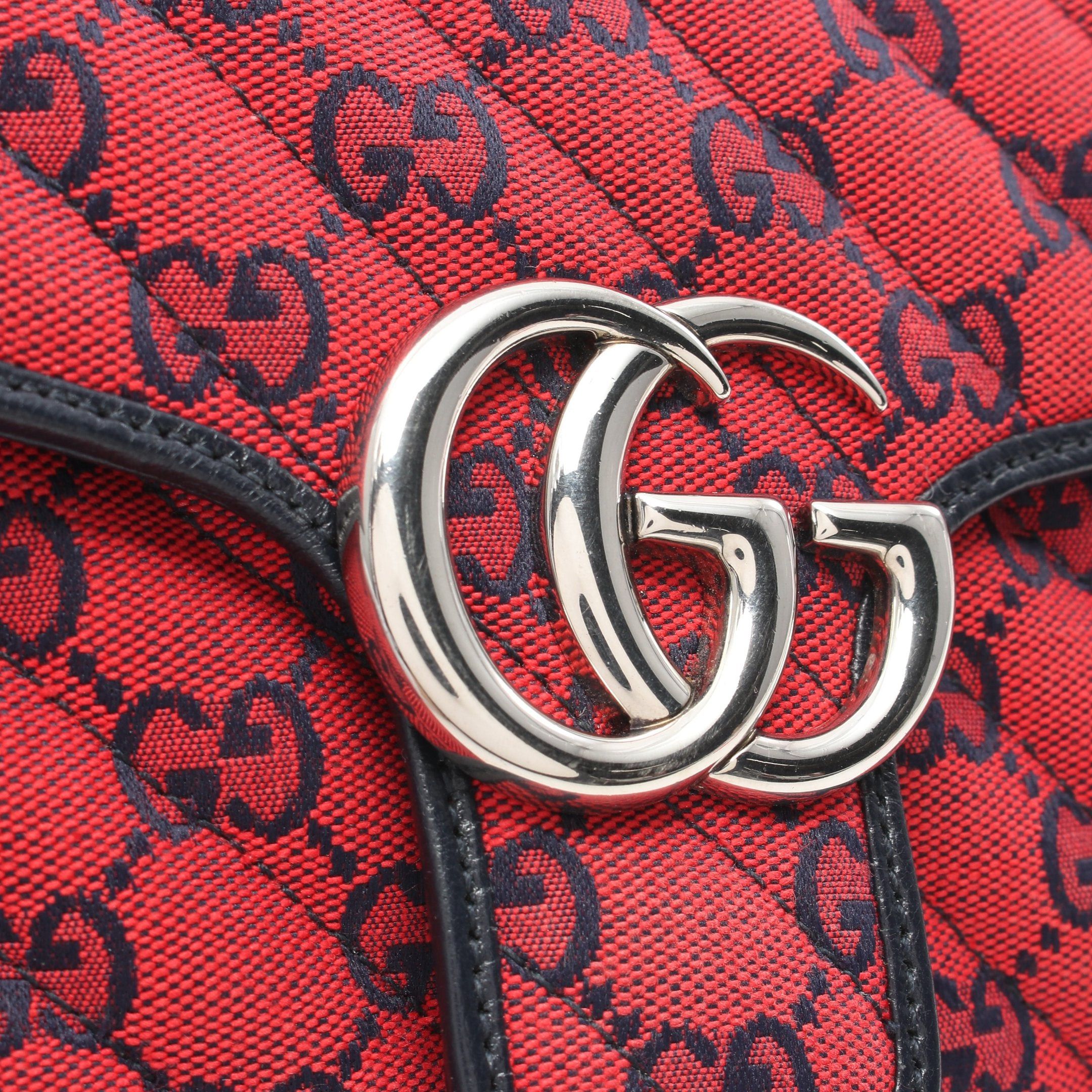 Gucci Gucci Gg Marmont Quilting Small Chain Shoulder Bag Canvas Leather Red Dark Navy Size ONE SIZE - 6 Thumbnail
