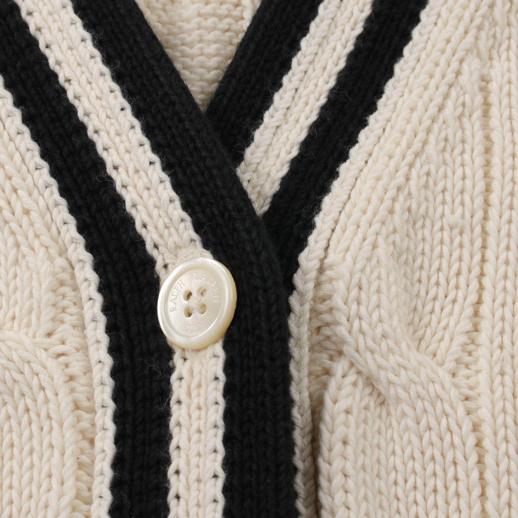 Ralph Lauren Ralph Lauren Cardigan Cable Knit Cotton Ivory Black Size ONE SIZE - 5 Thumbnail
