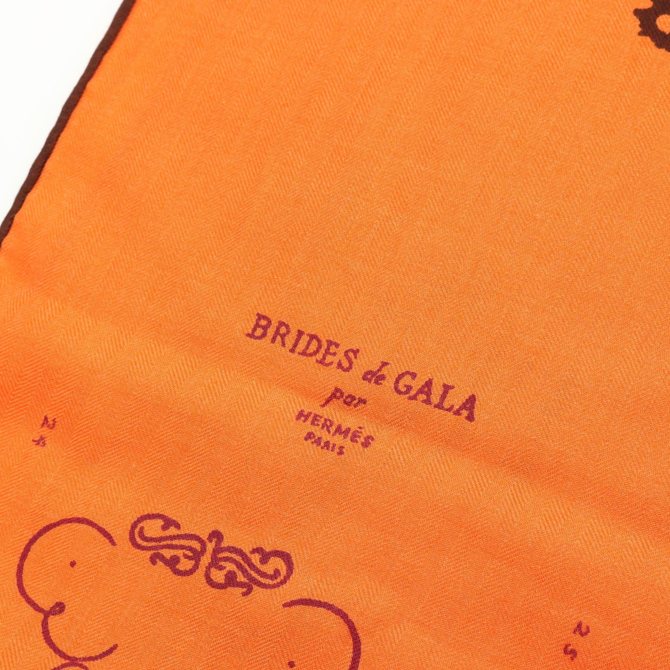 Hermes Hermes Brides Ds Gala Shawl Cashmere Silk Orange Multicolor Size ONE SIZE - 9 Thumbnail