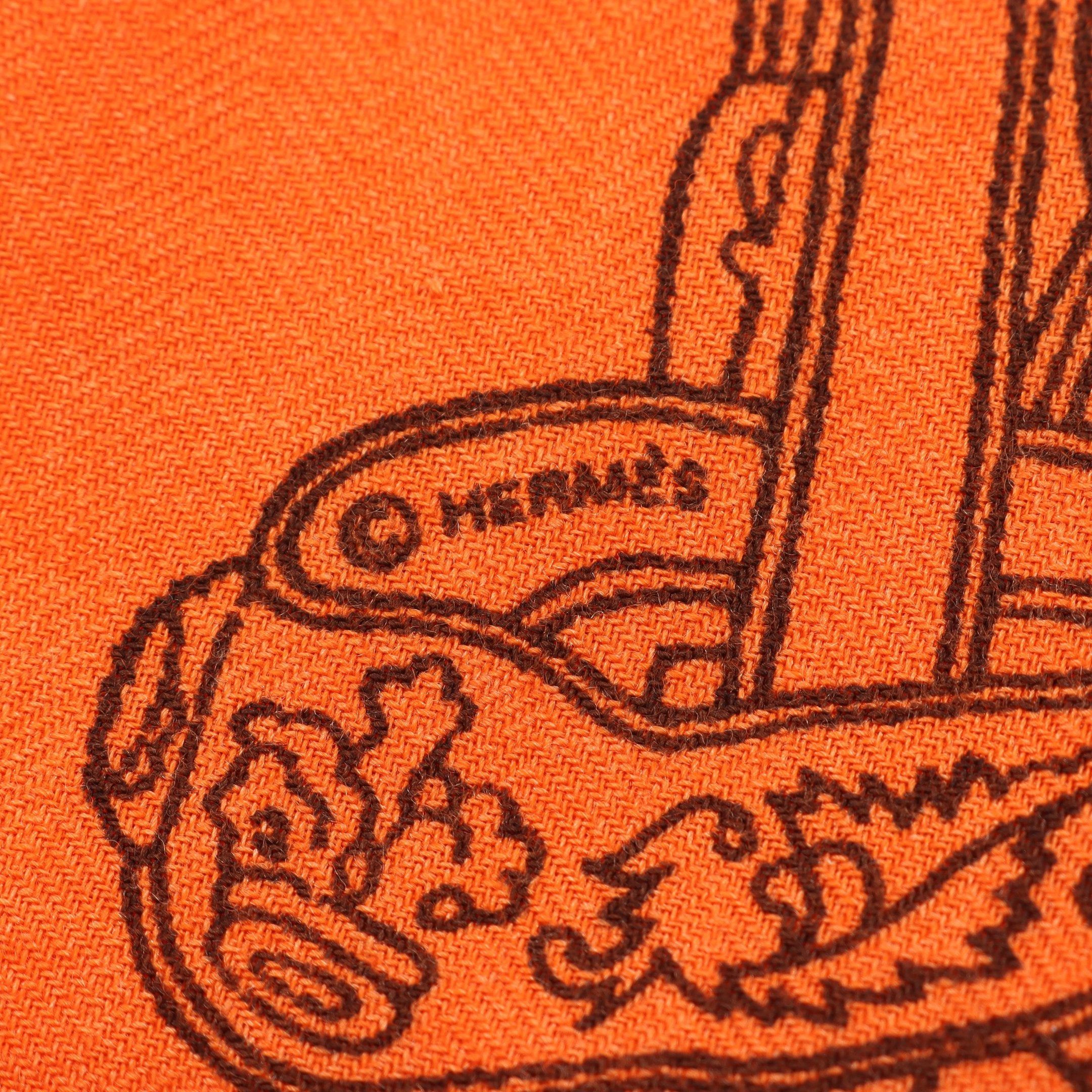Hermes Hermes Brides Ds Gala Shawl Cashmere Silk Orange Multicolor Size ONE SIZE - 2 Thumbnail