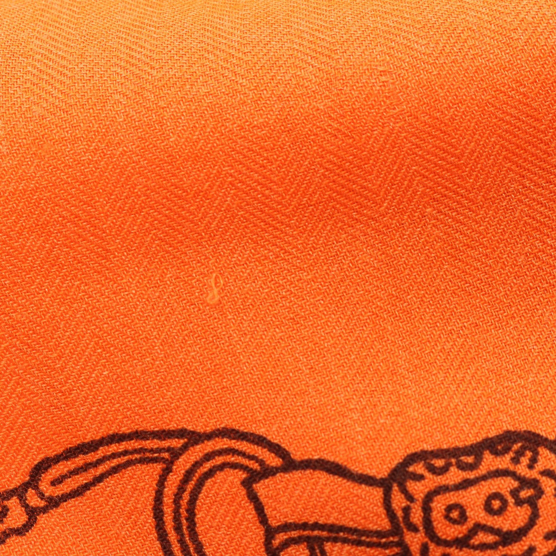 Hermes Hermes Brides Ds Gala Shawl Cashmere Silk Orange Multicolor Size ONE SIZE - 4 Thumbnail