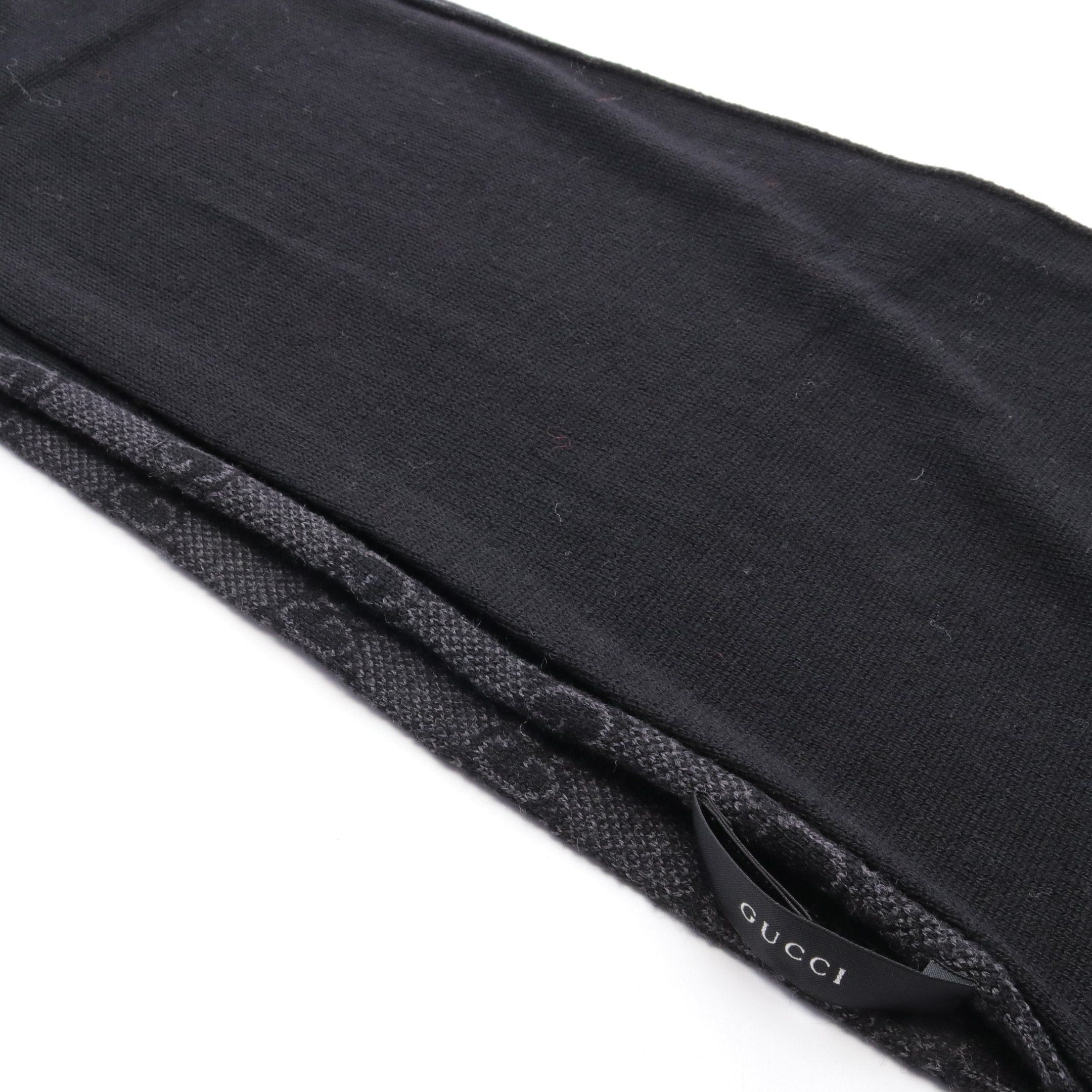 Gucci Gucci Gg Pattern Scarf Wool Black Gray Size ONE SIZE - 4 Thumbnail