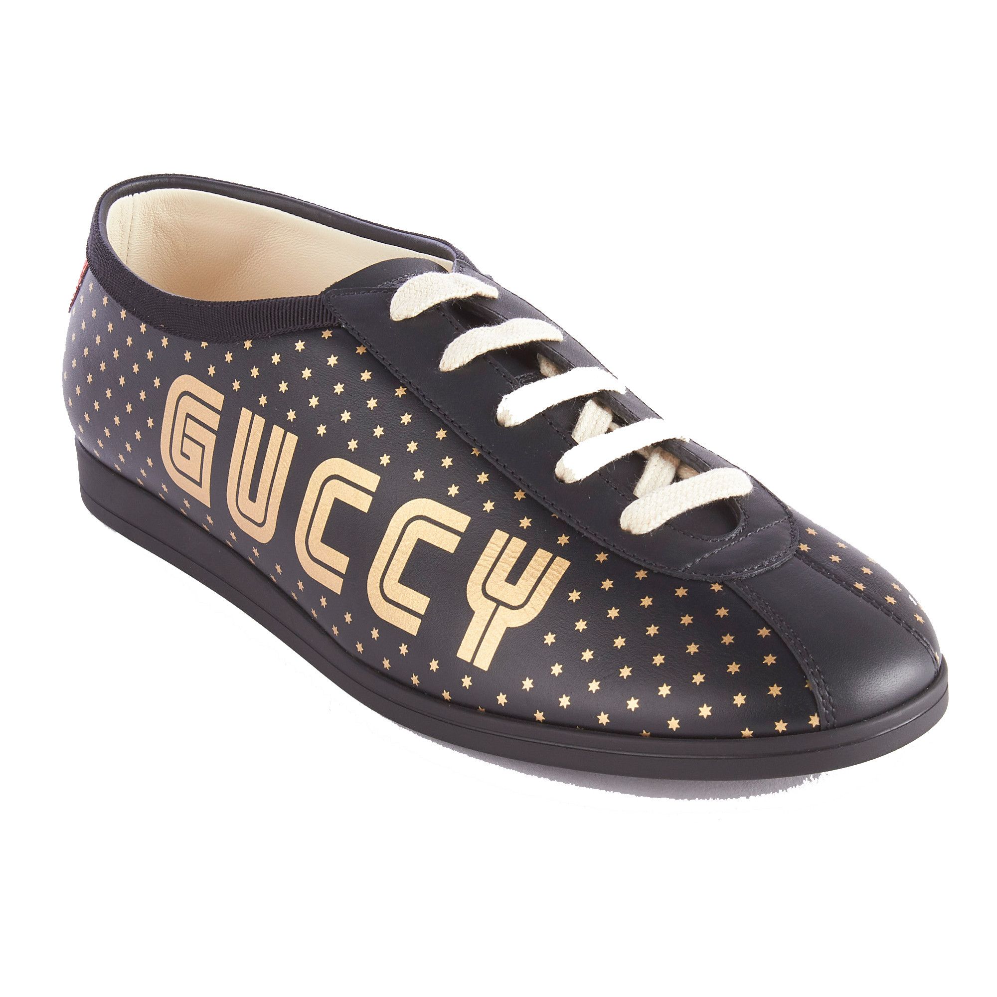 Gucci Black and Gold Star Sneakers Falacer leather low trainers Gucci Black size 9 UK in  main image 2