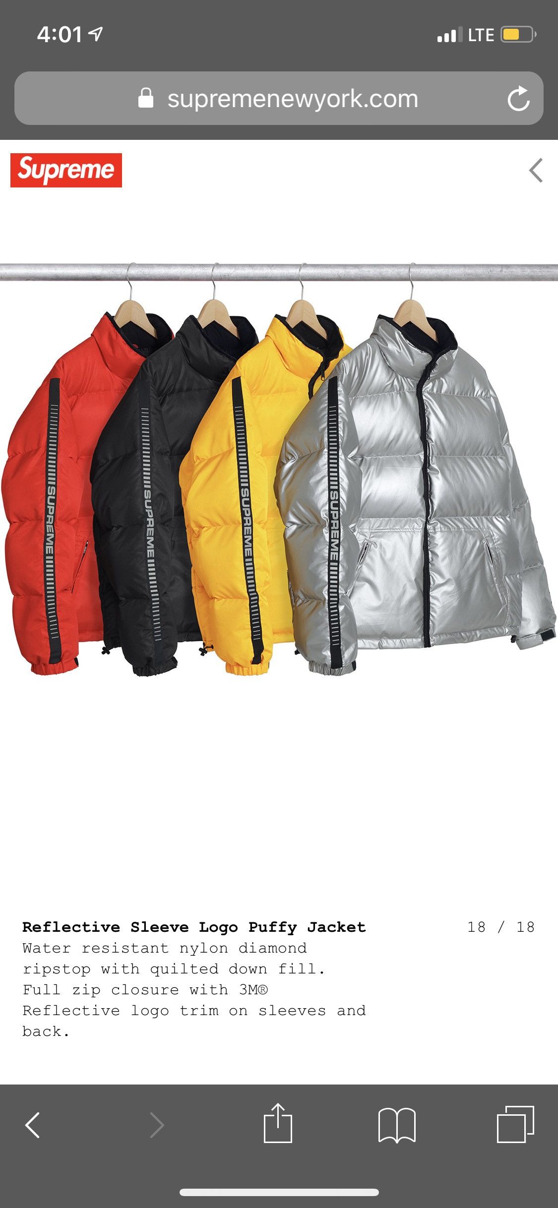 Supreme Supreme Reflective Sleeve Logo Puffy Jacket Black Grailed