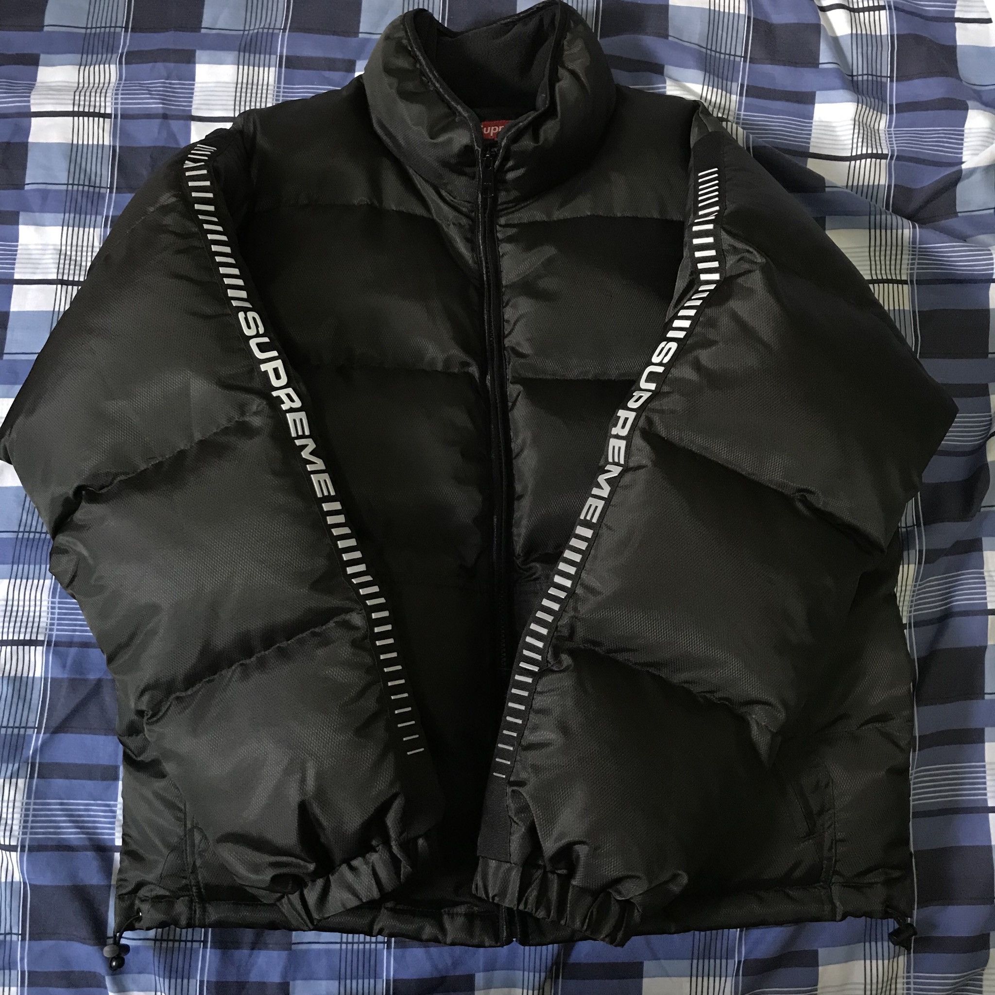 Supreme Supreme Reflective Sleeve Logo Puffy Jacket Black | Grailed