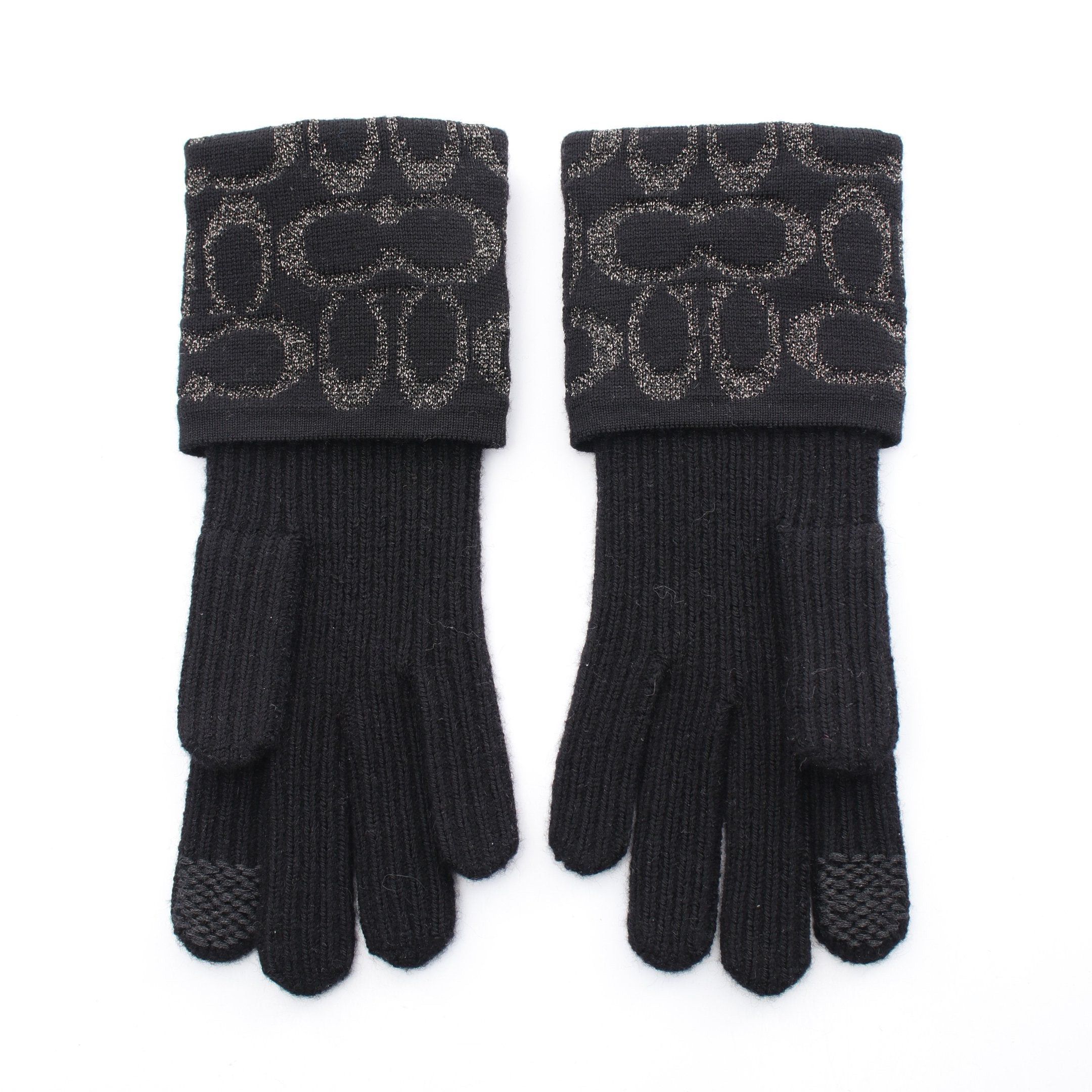 Coach Coach Signature Gloves Glove Rame Wool Nylon Black Size ONE SIZE - 2 Thumbnail