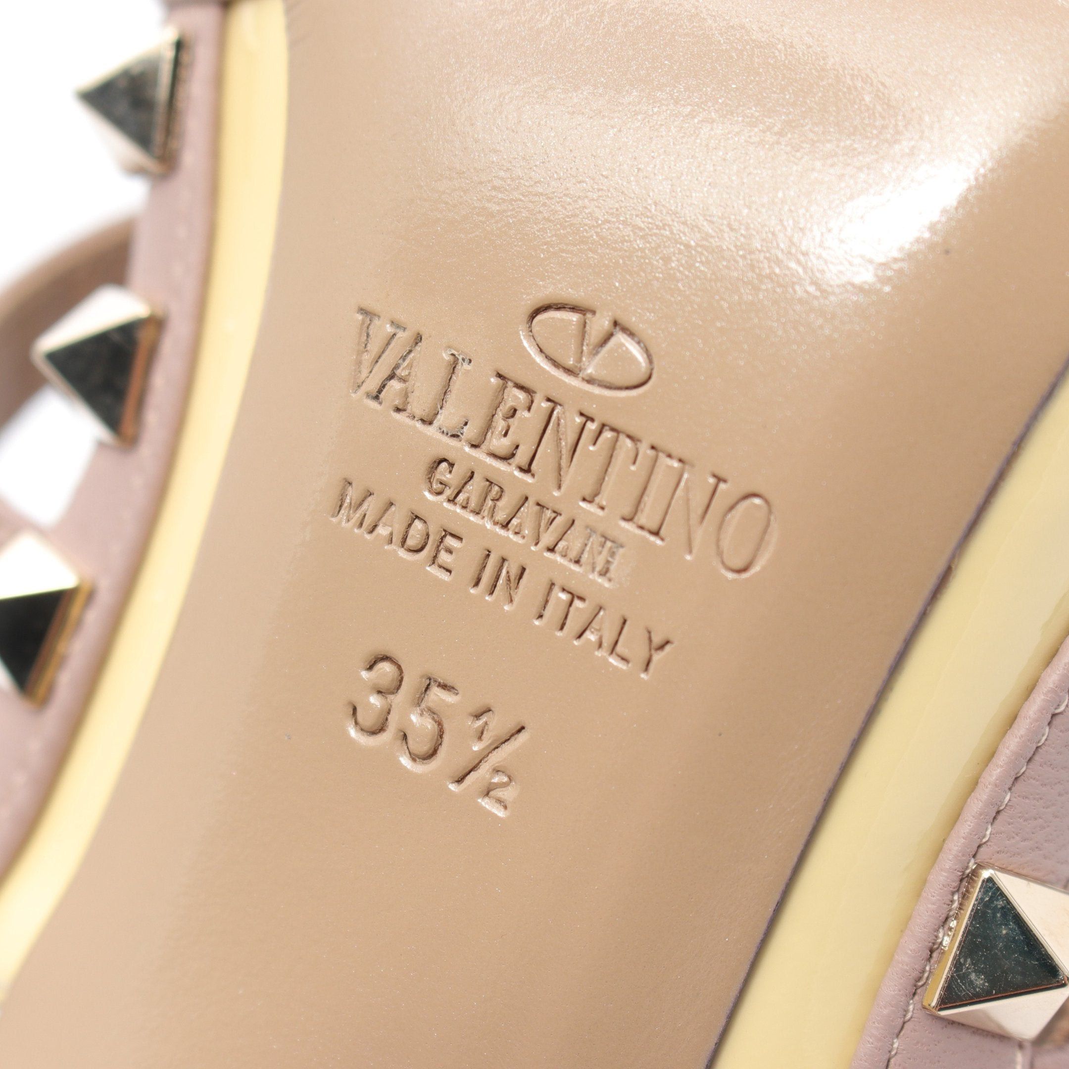 Valentino Valentino Rockstud Pumps Ankle Strap Patent Leather Light Yellow Gray Beige Size ONE SIZE - 6 Thumbnail
