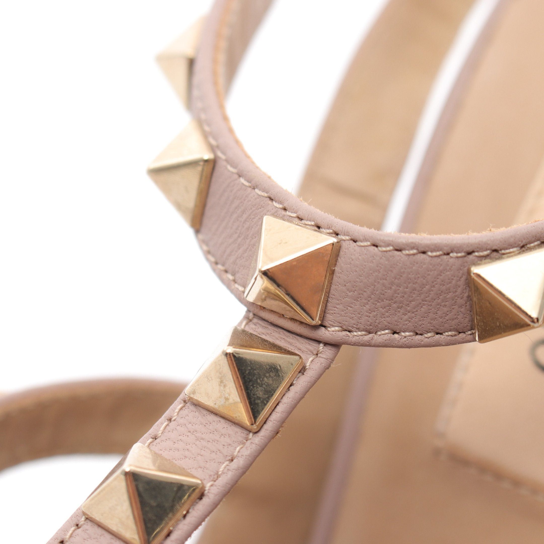 Valentino Valentino Rockstud Pumps Ankle Strap Patent Leather Light Yellow Gray Beige Size ONE SIZE - 10 Thumbnail