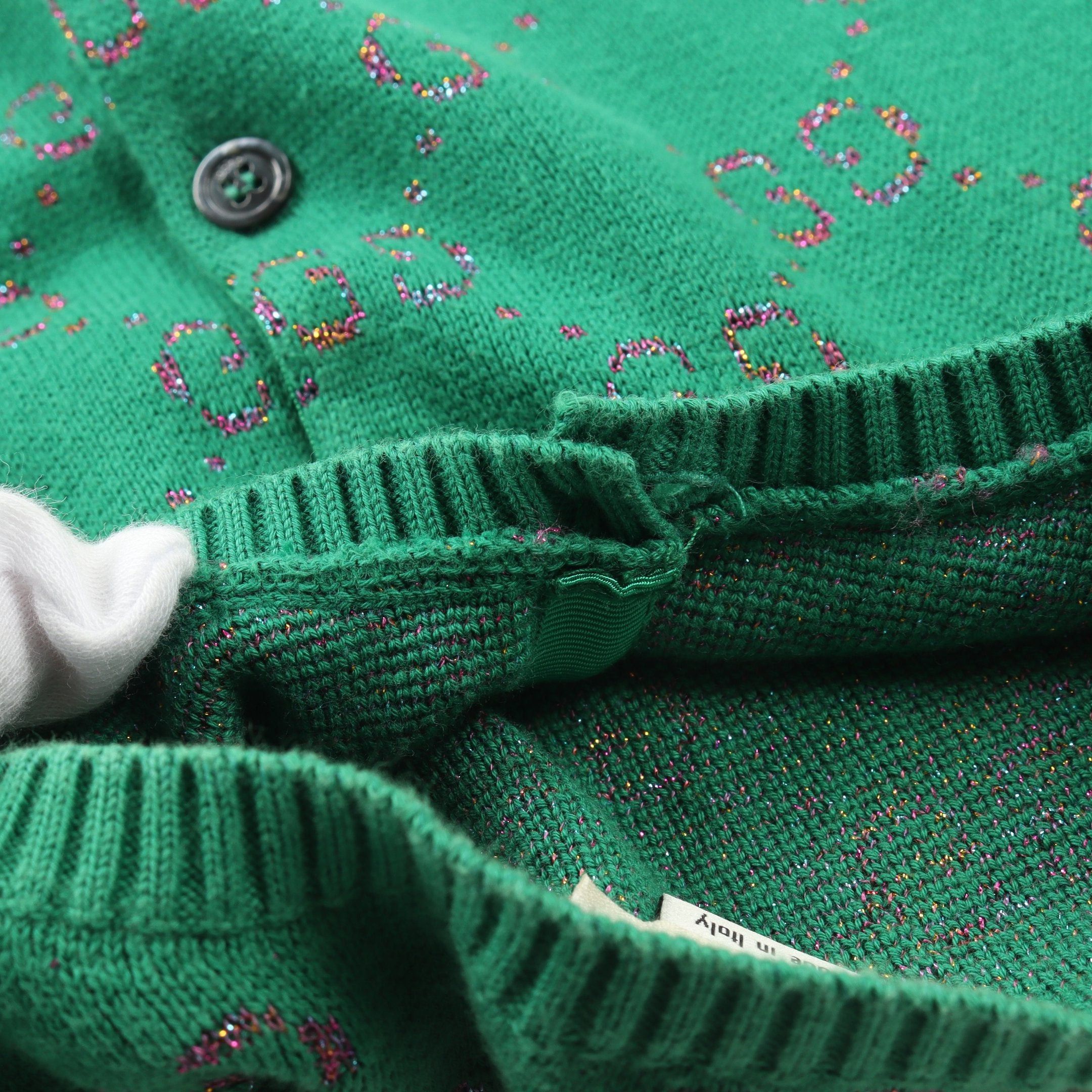 Gucci Gucci Gg Pattern Cardigan Crew Neck Cotton Green Kids Size ONE SIZE - 8 Thumbnail