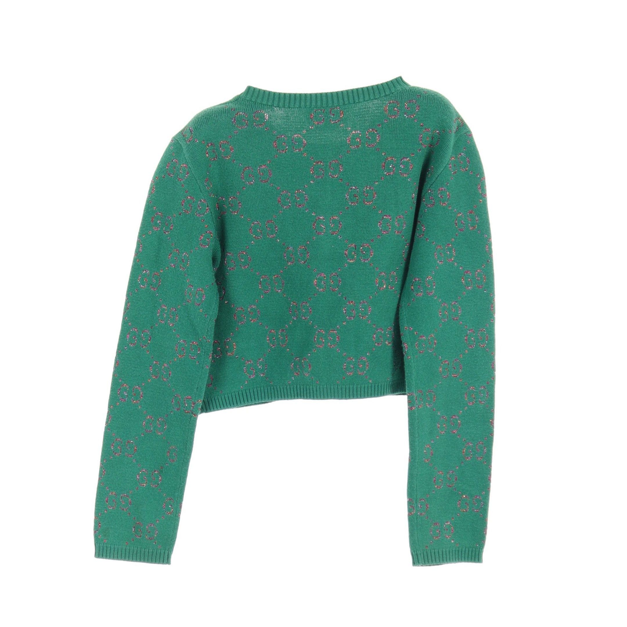 Gucci Gucci Gg Pattern Cardigan Crew Neck Cotton Green Kids Size ONE SIZE - 2 Thumbnail