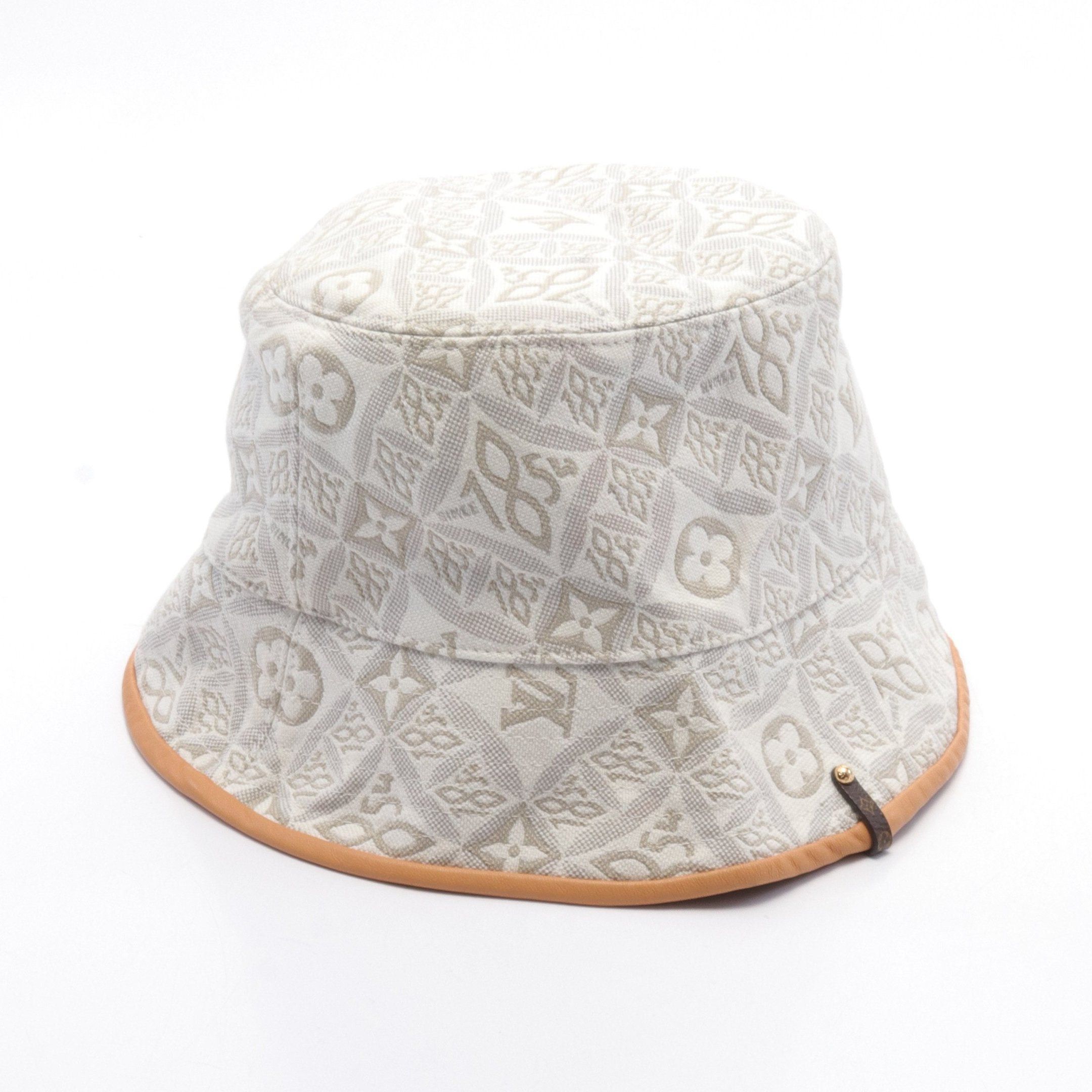 Louis Vuitton Louis Vuitton Chapeau Monogram Jacquard Since1854 Hat Cotton Leather White Beige Gray Size ONE SIZE - 2 Thumbnail