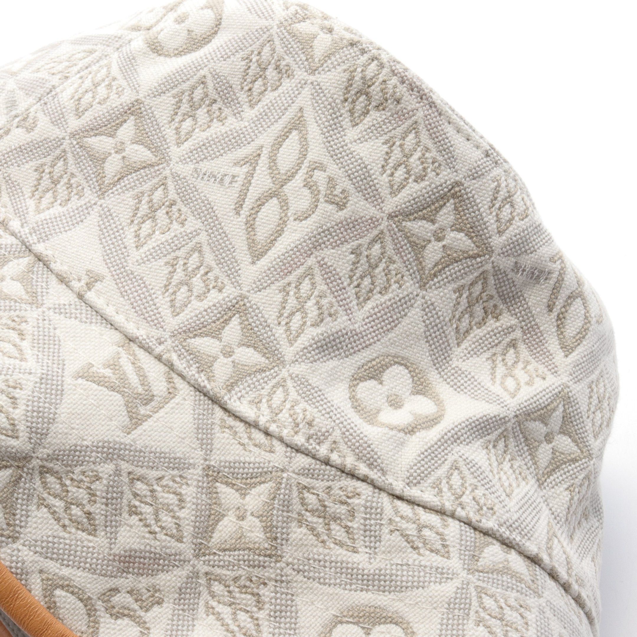 Louis Vuitton Louis Vuitton Chapeau Monogram Jacquard Since1854 Hat Cotton Leather White Beige Gray Size ONE SIZE - 8 Thumbnail