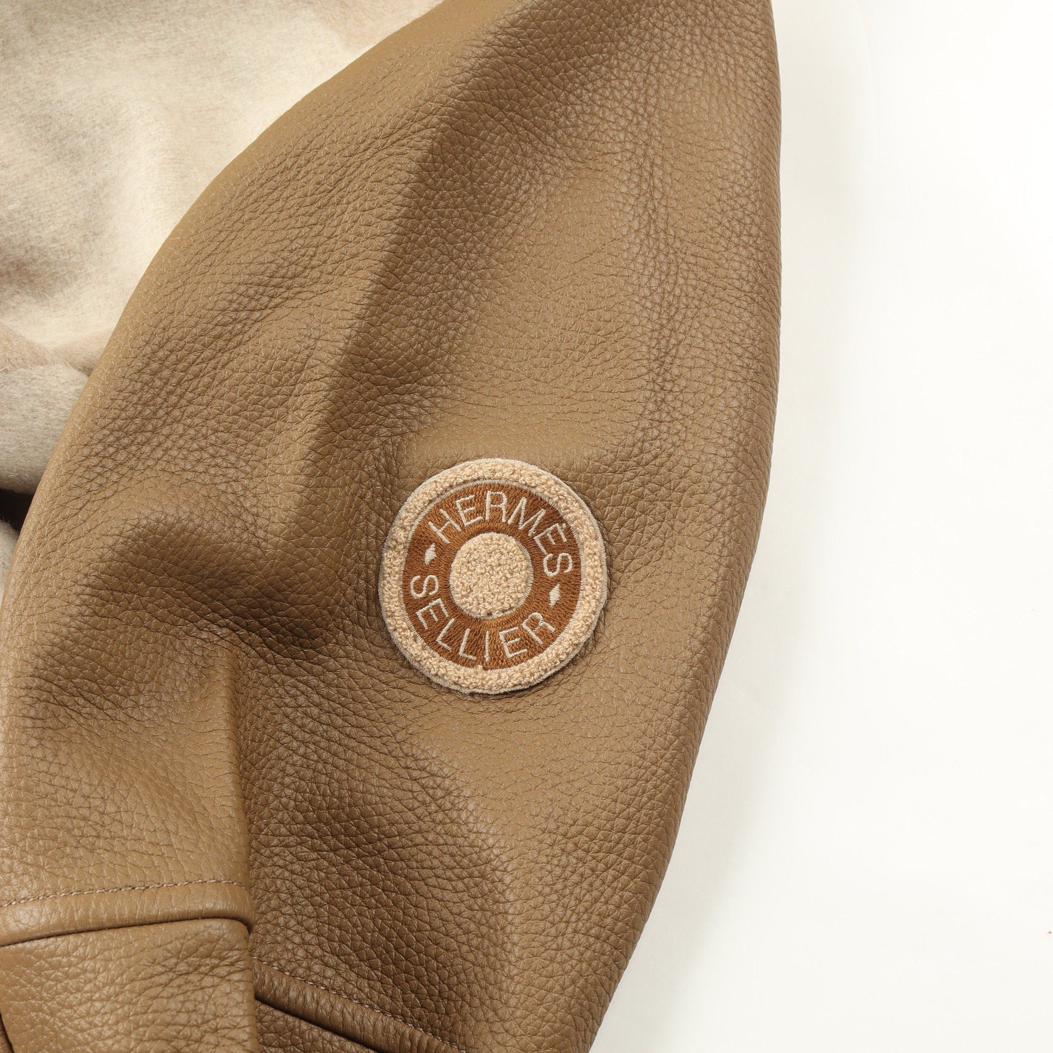Hermes Hermes Serie Coat Cashmere Leather Beige Light Brown Size ONE SIZE - 6 Thumbnail