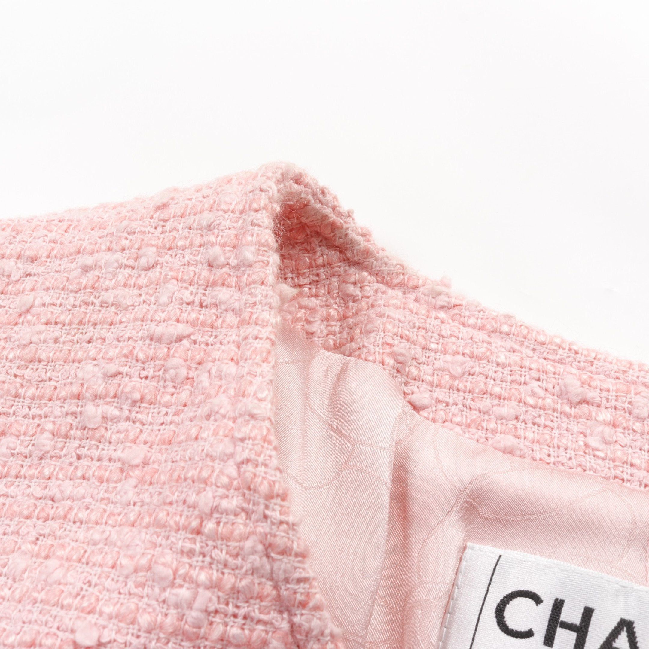 Chanel Chanel Coco No-Collar Jacket Zip Up Tweed Pink 04C Size ONE SIZE - 6 Thumbnail