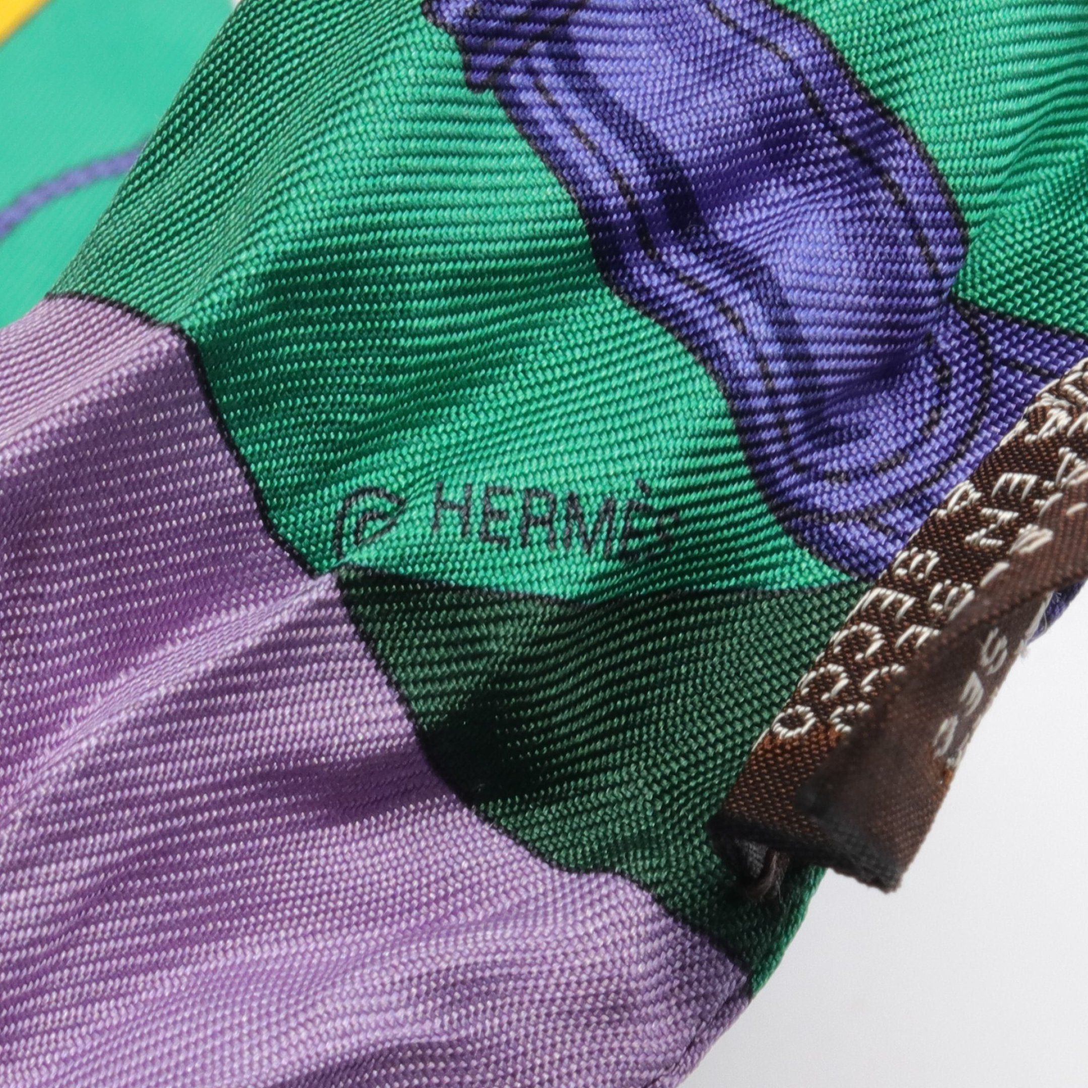 Hermes Hermes Twilly Clic Clac Modern Cannage Ribbon Scarf Silk Purple Green Multicolor Size ONE SIZE - 2 Thumbnail