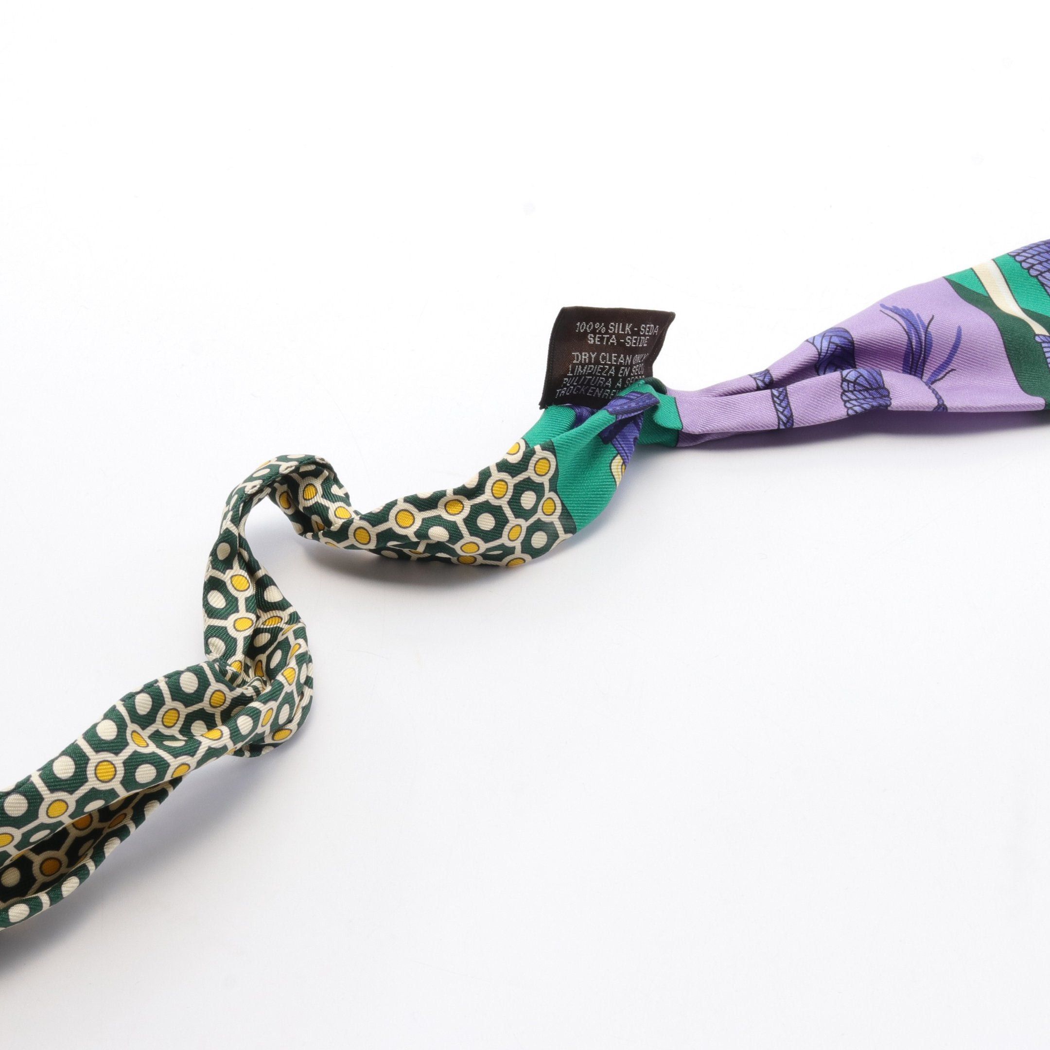Hermes Hermes Twilly Clic Clac Modern Cannage Ribbon Scarf Silk Purple Green Multicolor Size ONE SIZE - 4 Thumbnail