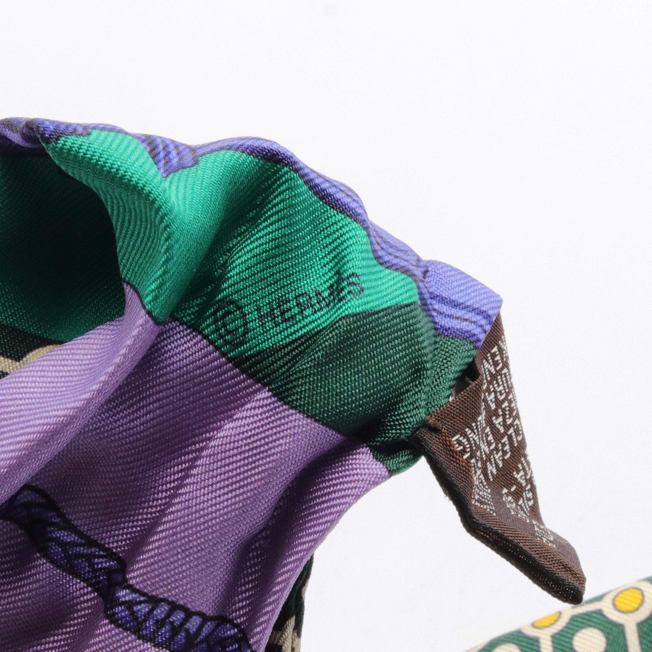 Hermes Hermes Twilly Clic Clac Modern Cannage Ribbon Scarf Silk Purple Green Multicolor Size ONE SIZE - 2 Thumbnail