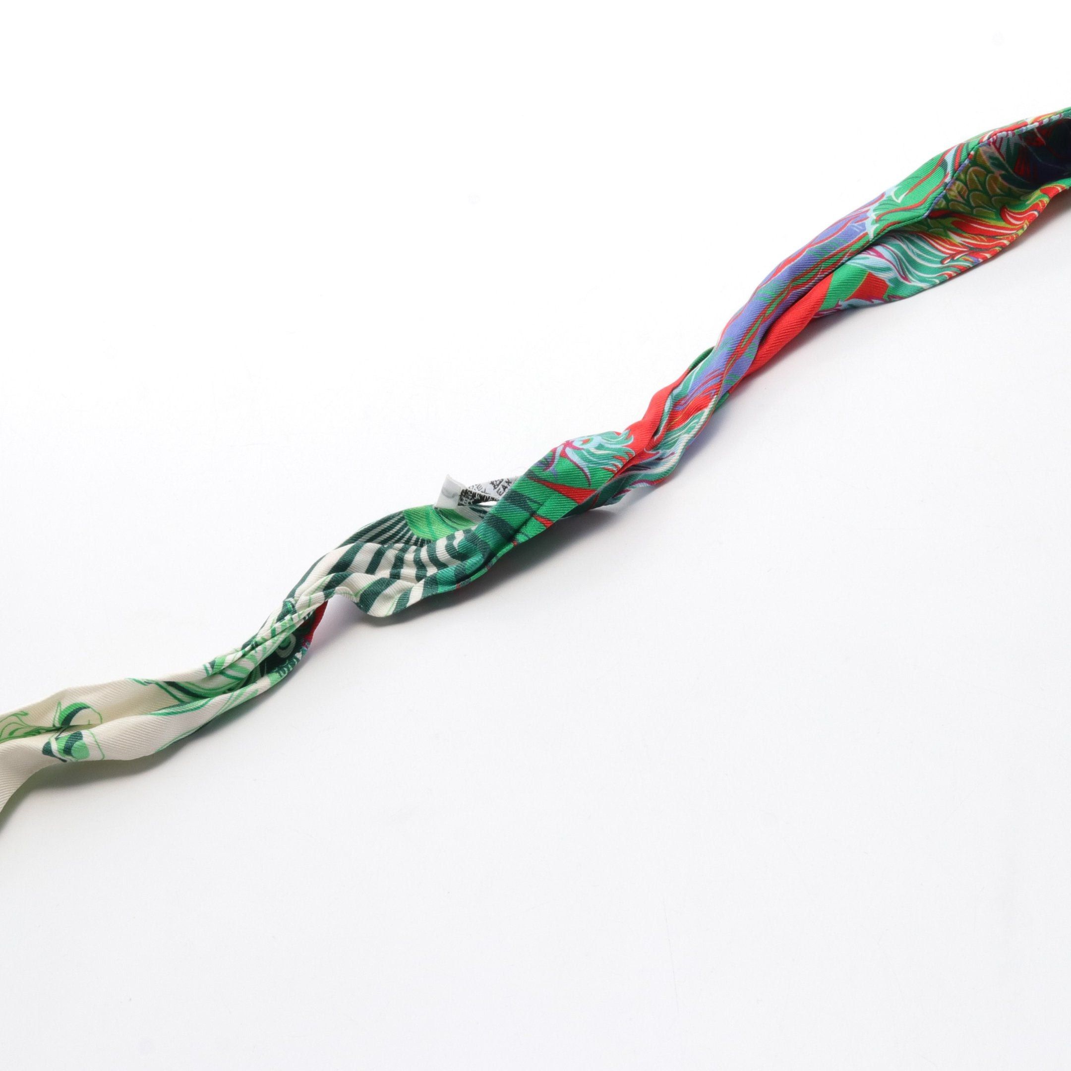 Hermes Hermes Twilly Mythiques Phoenix Ribbon Scarf Silk Red Green Multicolor Size ONE SIZE - 4 Thumbnail