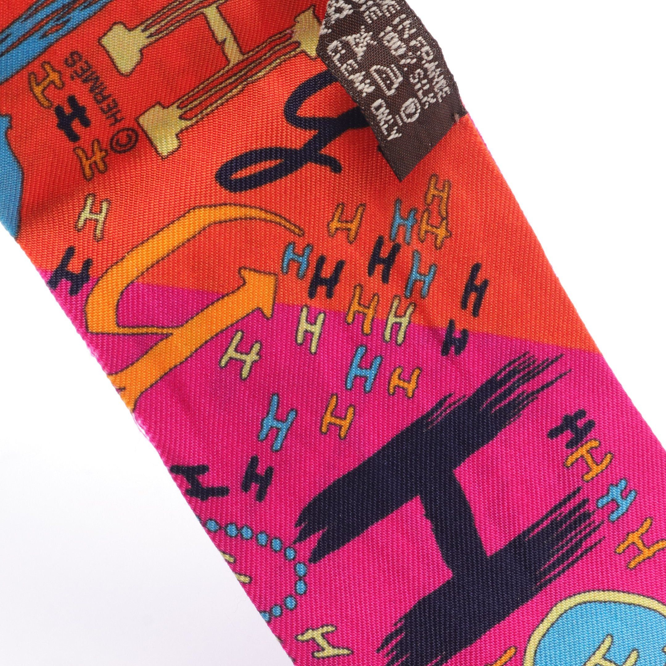 Hermes Hermes Twilly 1001 H Ribbon Scarf Silk Pink Purple Orange Brown Multicolor Size ONE SIZE - 4 Thumbnail
