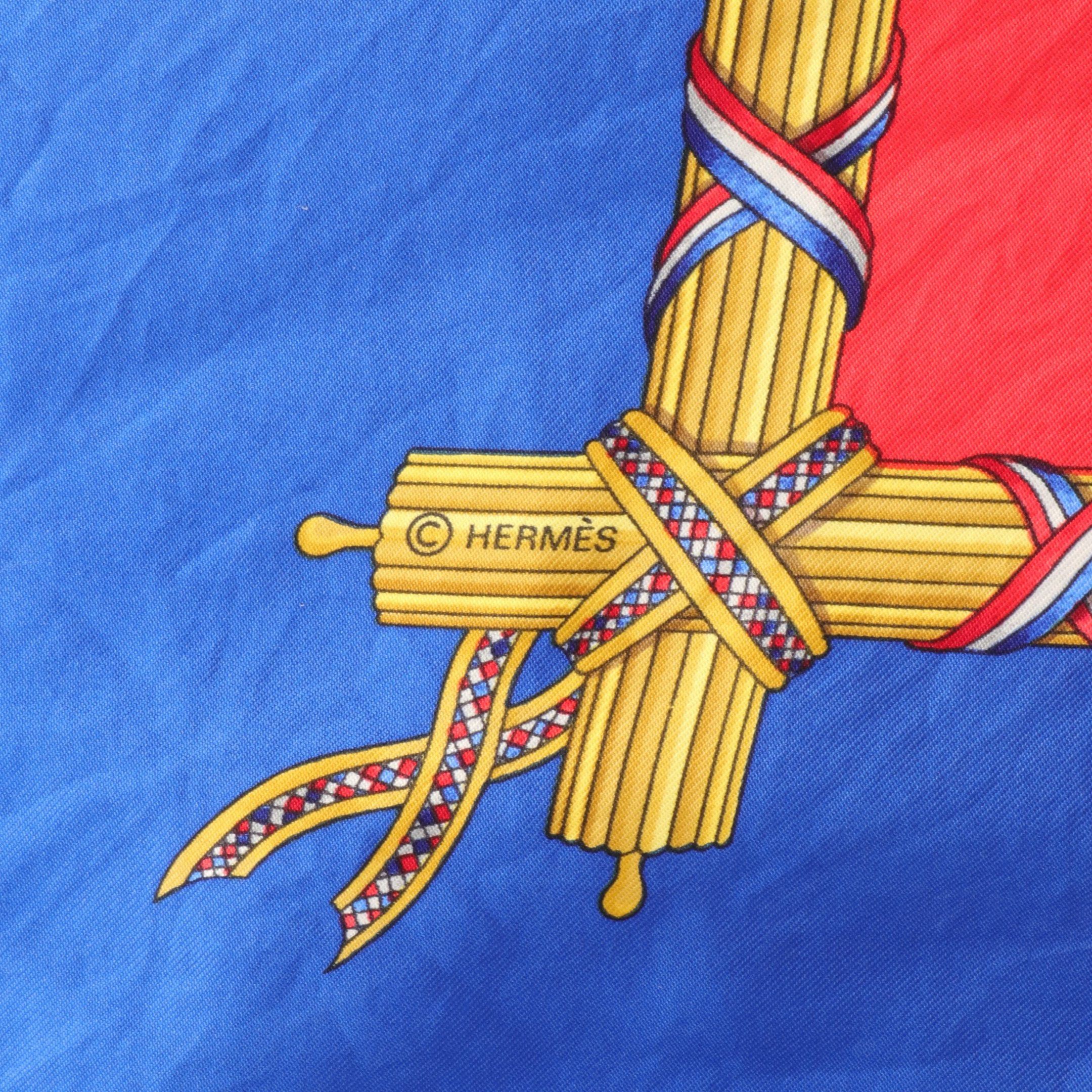 Hermes Hermes Carres 90 Liberte Egalite Fraternite Republique Francaise Scarf Silk Blue Red Multicolor Size ONE SIZE - 2 Thumbnail