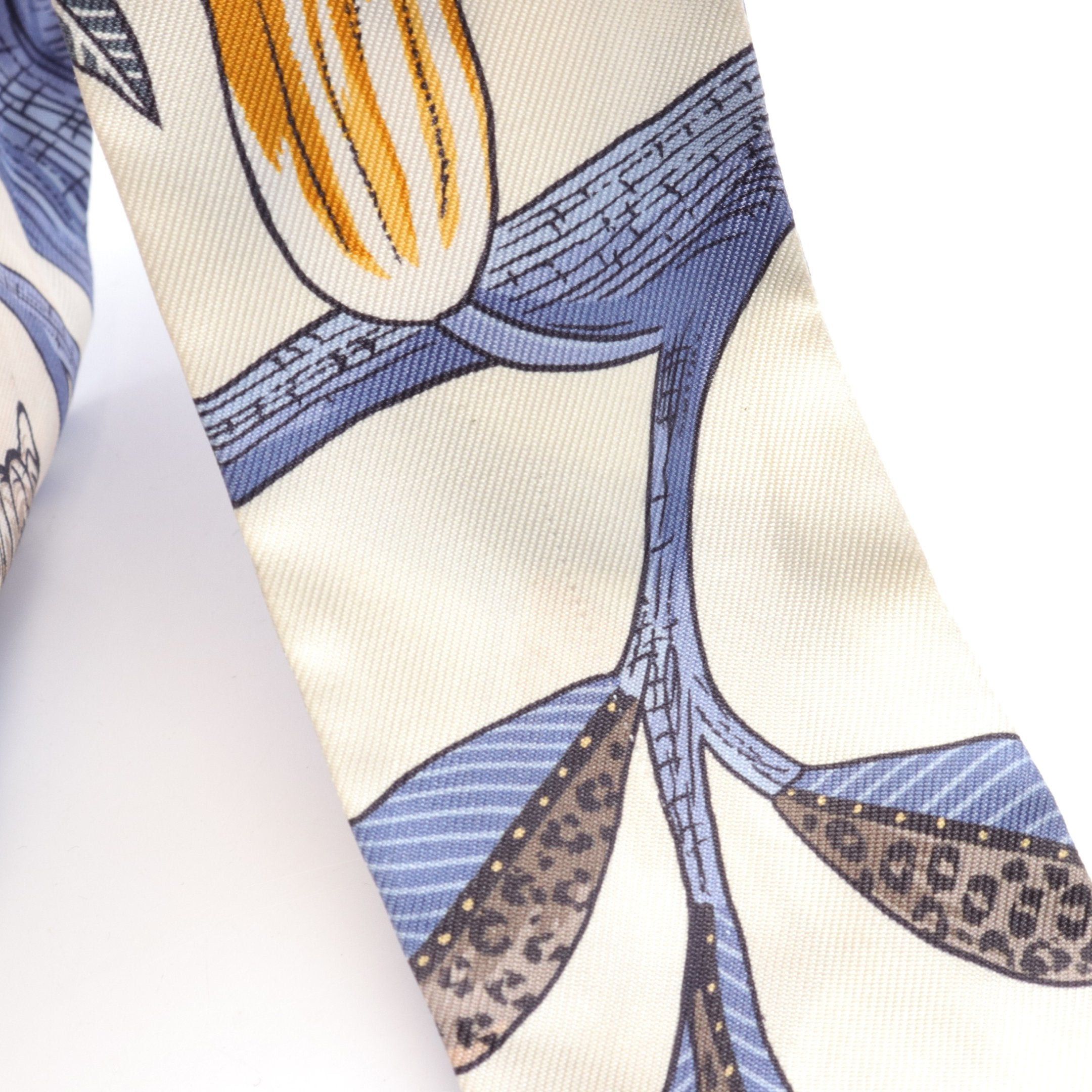 Hermes Hermes Twilly Tree Of Song Ribbon Scarf Silk Ivory Blue Multicolor Size ONE SIZE - 5 Thumbnail