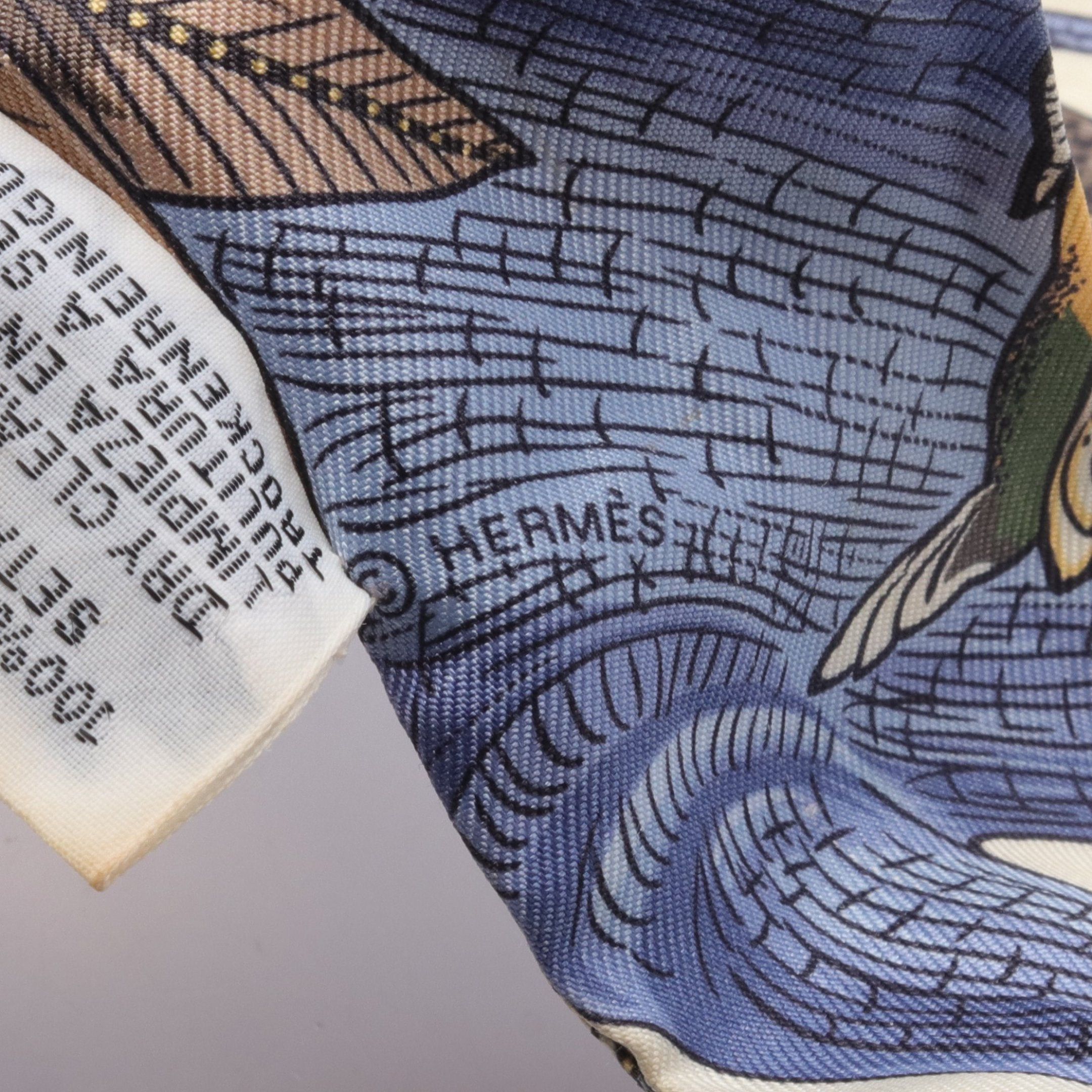 Hermes Hermes Twilly Tree Of Song Ribbon Scarf Silk Ivory Blue Multicolor Size ONE SIZE - 2 Thumbnail