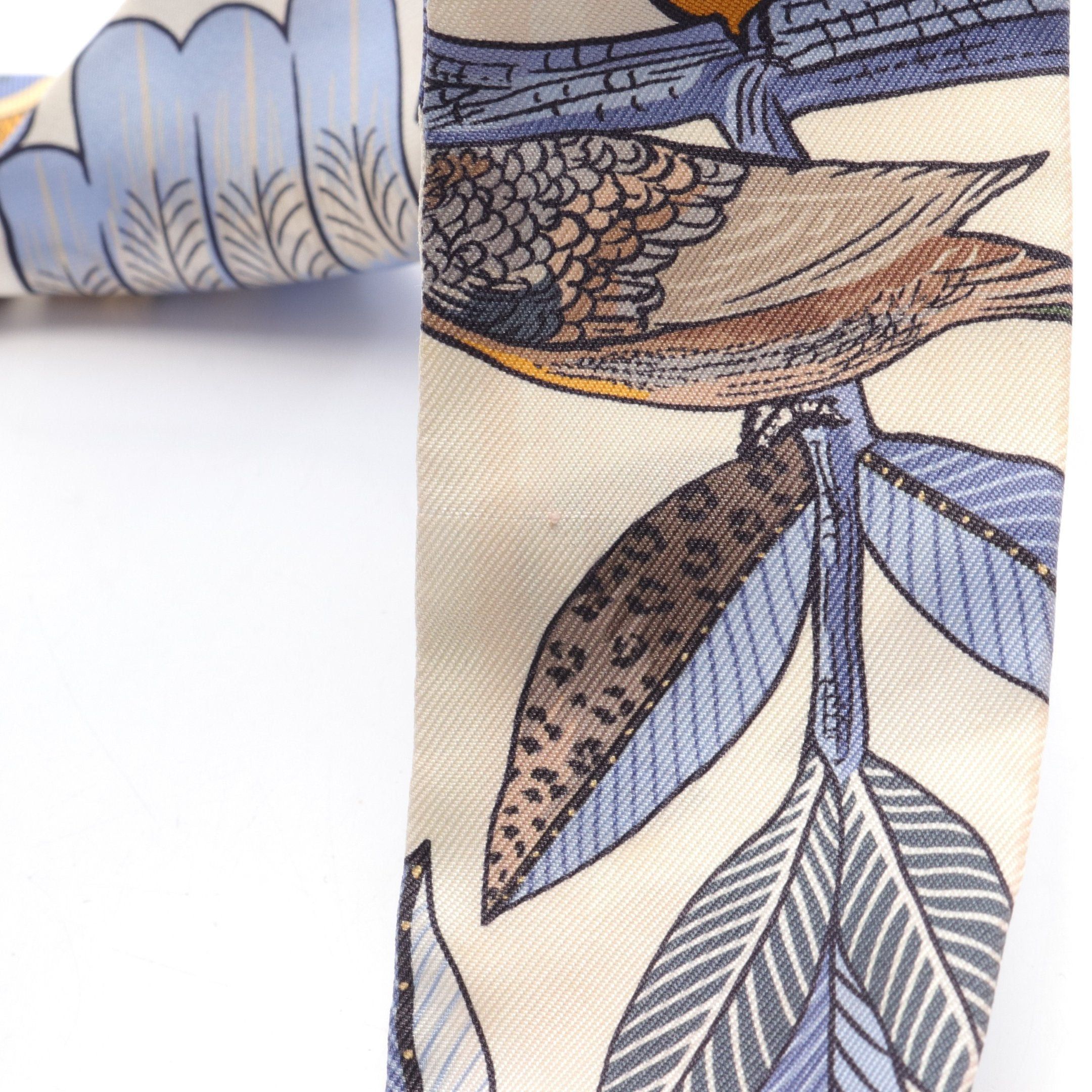 Hermes Hermes Twilly Tree Of Song Ribbon Scarf Silk Ivory Blue Multicolor Size ONE SIZE - 7 Thumbnail