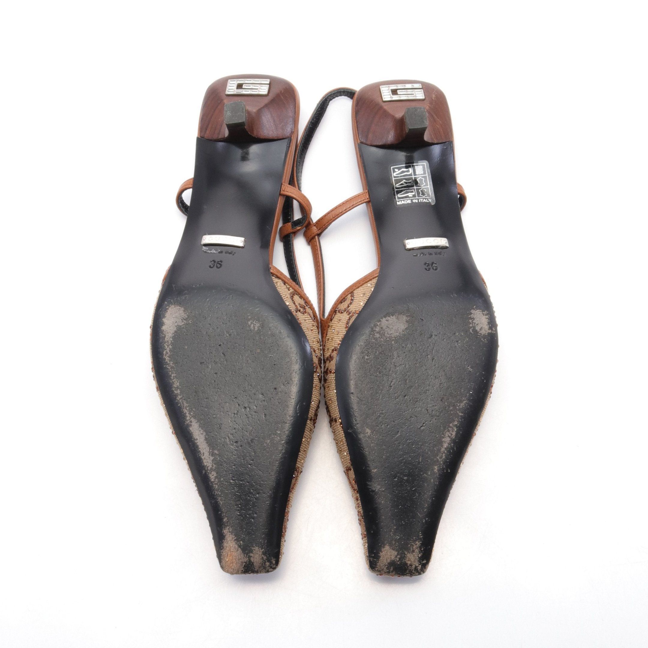 Gucci Gucci Gg Pattern Pumps Canvas Leather Rhinestone Beige Brown Size ONE SIZE - 4 Thumbnail