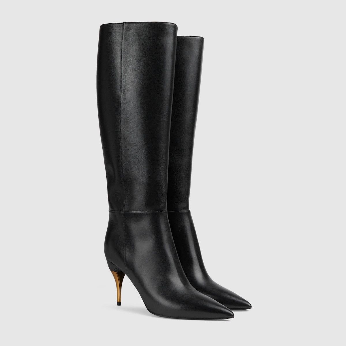 Metal Heel Leather Knee Boots