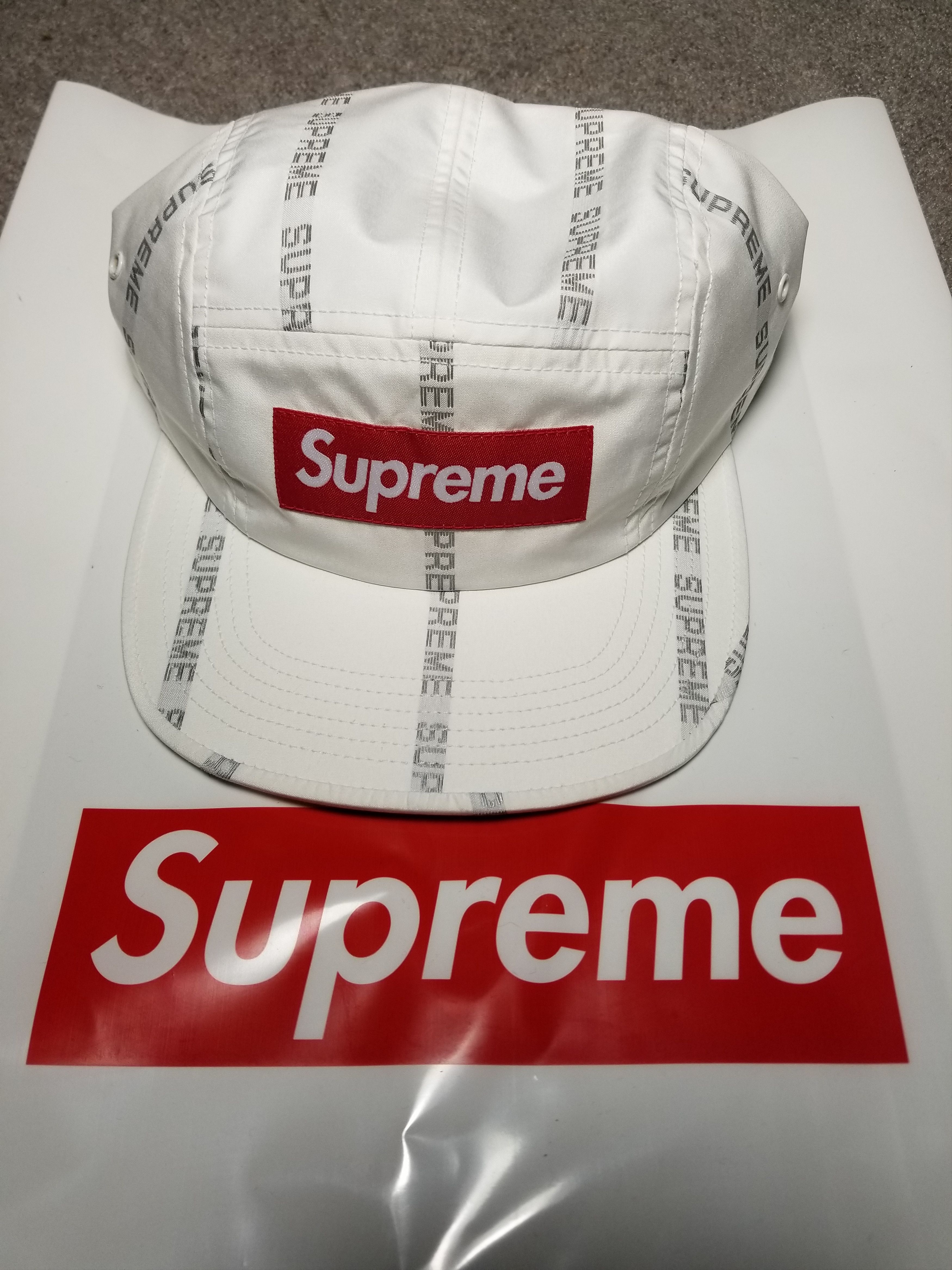 Supreme SUPREME REFLECTIVE TEXT CAMP CAP | Grailed