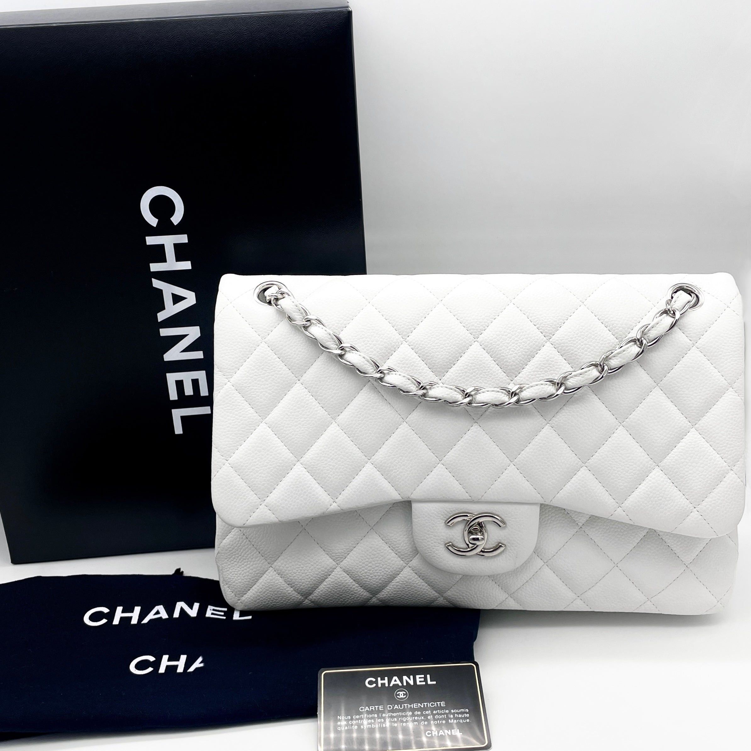 Chanel Chanel Caviar Skin Matelasse Coco Mark Turn Rock Classic Flap Gm White Shw Size ONE SIZE - 3 Thumbnail