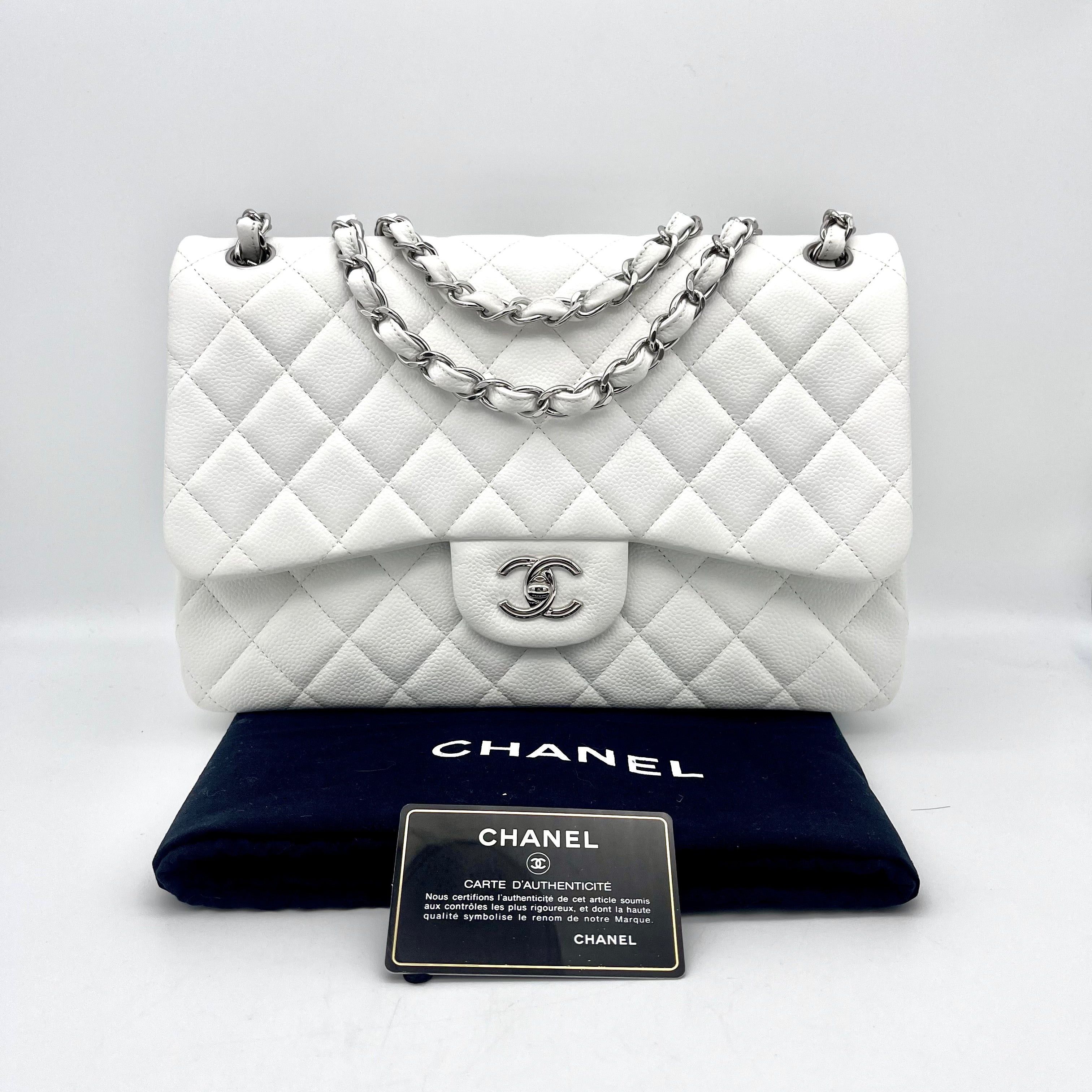 Chanel Chanel Caviar Skin Matelasse Coco Mark Turn Rock Classic Flap Gm White Shw Size ONE SIZE - 4 Thumbnail