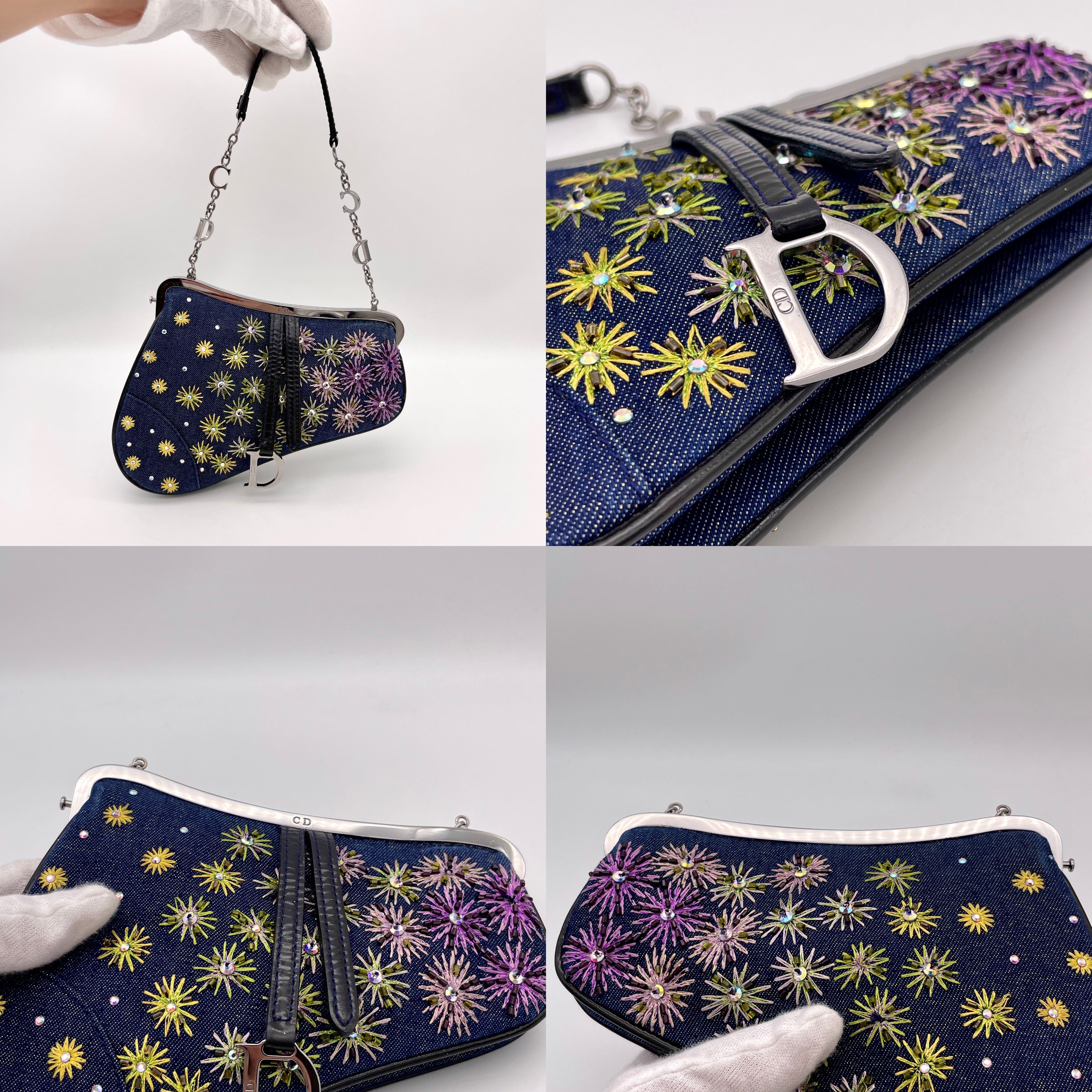 Dior Christian Dior Denim Bead Embroidery Mini Chain Saddle Bag Size ONE SIZE - 8 Thumbnail