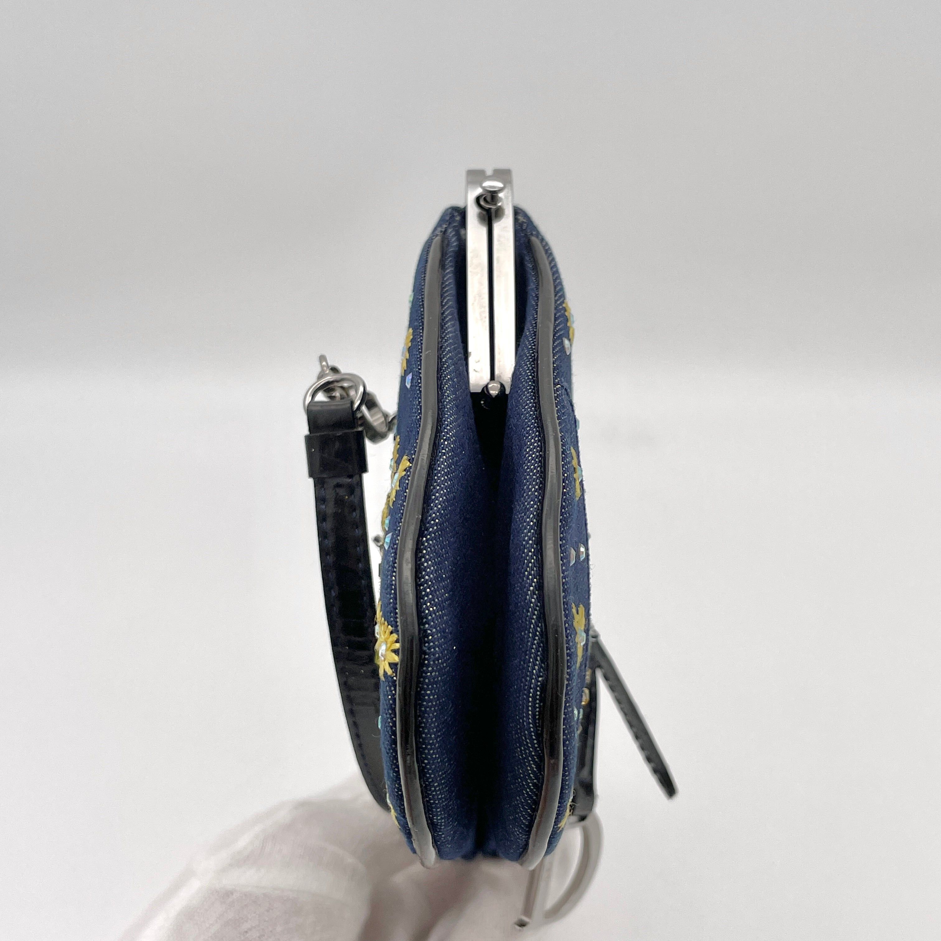 Dior Christian Dior Denim Bead Embroidery Mini Chain Saddle Bag Size ONE SIZE - 6 Thumbnail
