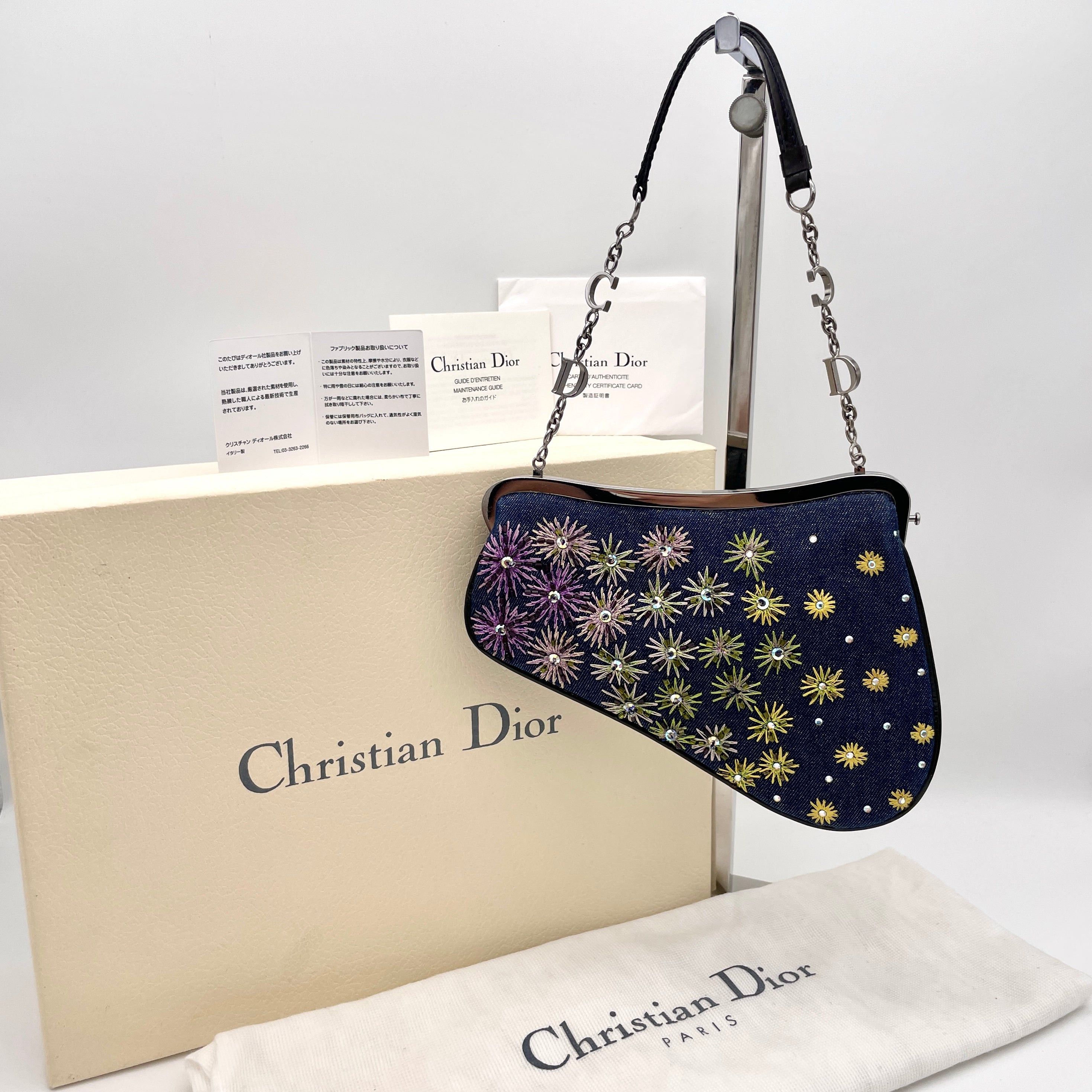 Dior Christian Dior Denim Bead Embroidery Mini Chain Saddle Bag Size ONE SIZE - 3 Thumbnail