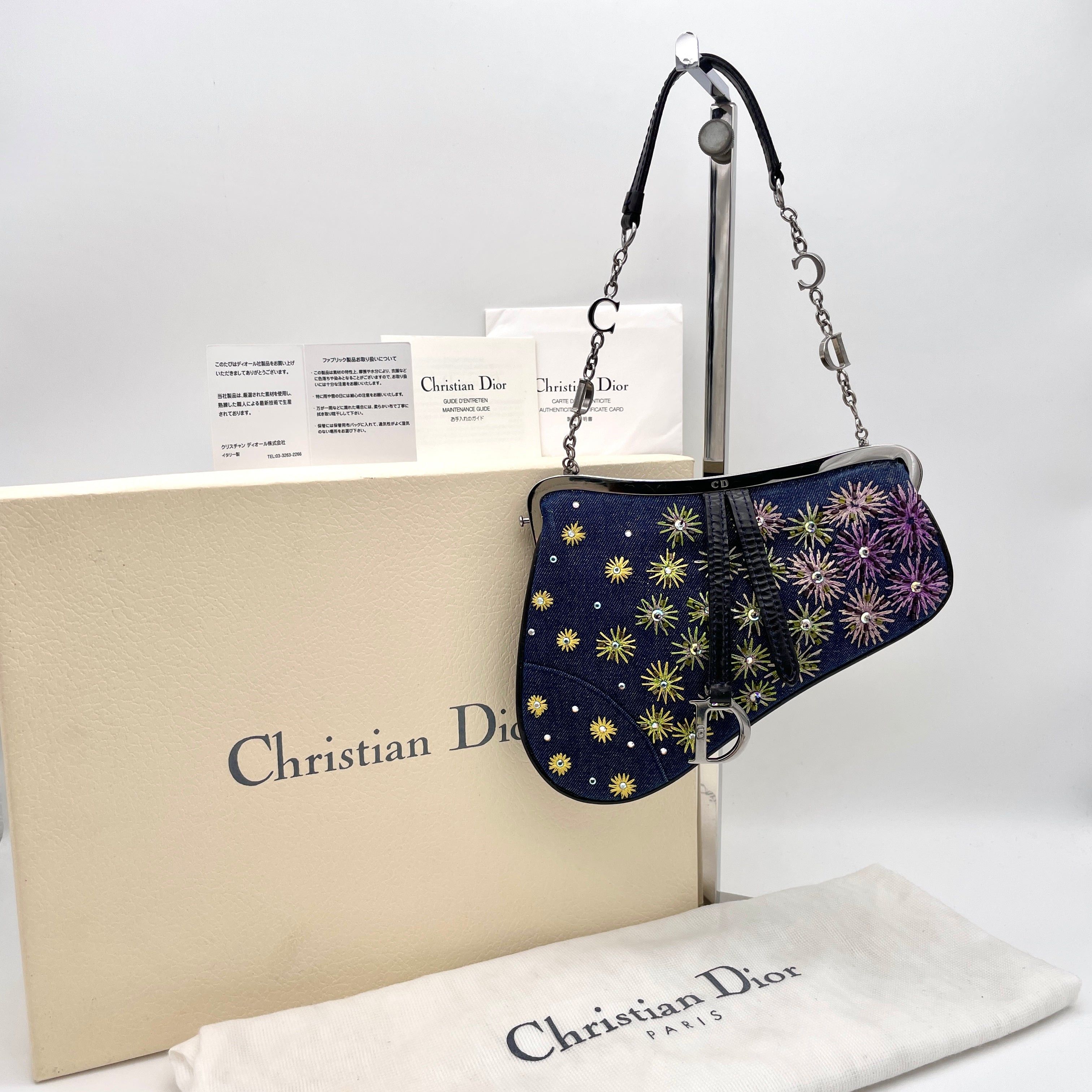 Dior Christian Dior Denim Bead Embroidery Mini Chain Saddle Bag Size ONE SIZE - 4 Thumbnail