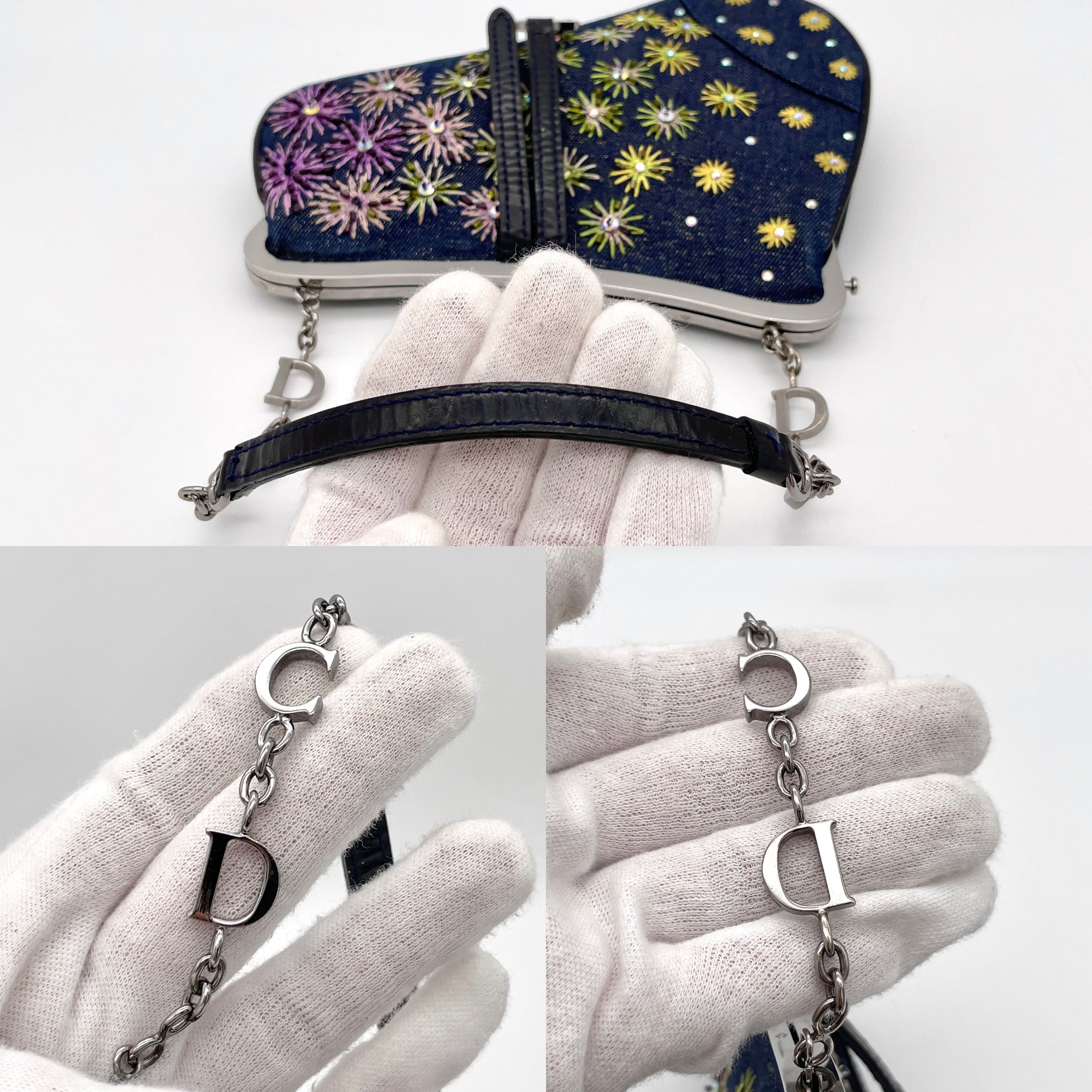 Dior Christian Dior Denim Bead Embroidery Mini Chain Saddle Bag Size ONE SIZE - 9 Thumbnail