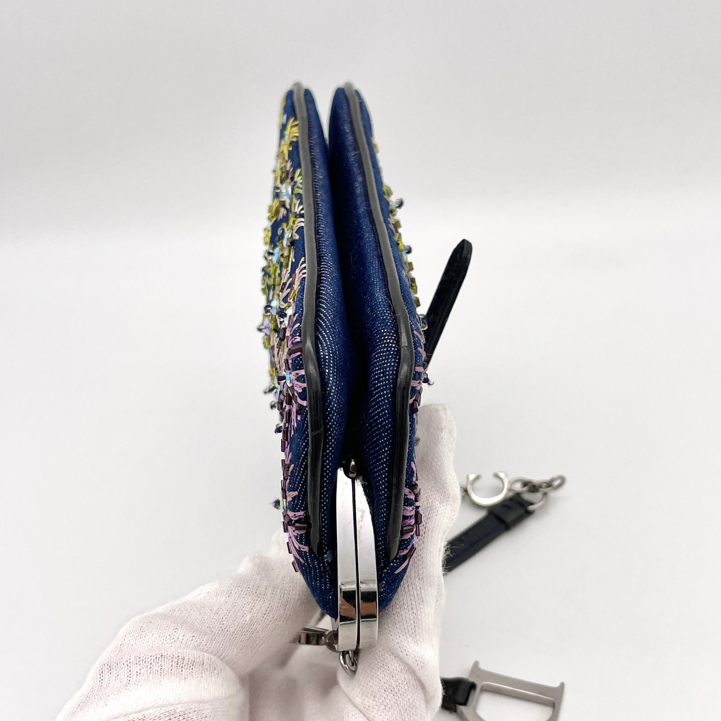 Dior Christian Dior Denim Bead Embroidery Mini Chain Saddle Bag Size ONE SIZE - 5 Thumbnail
