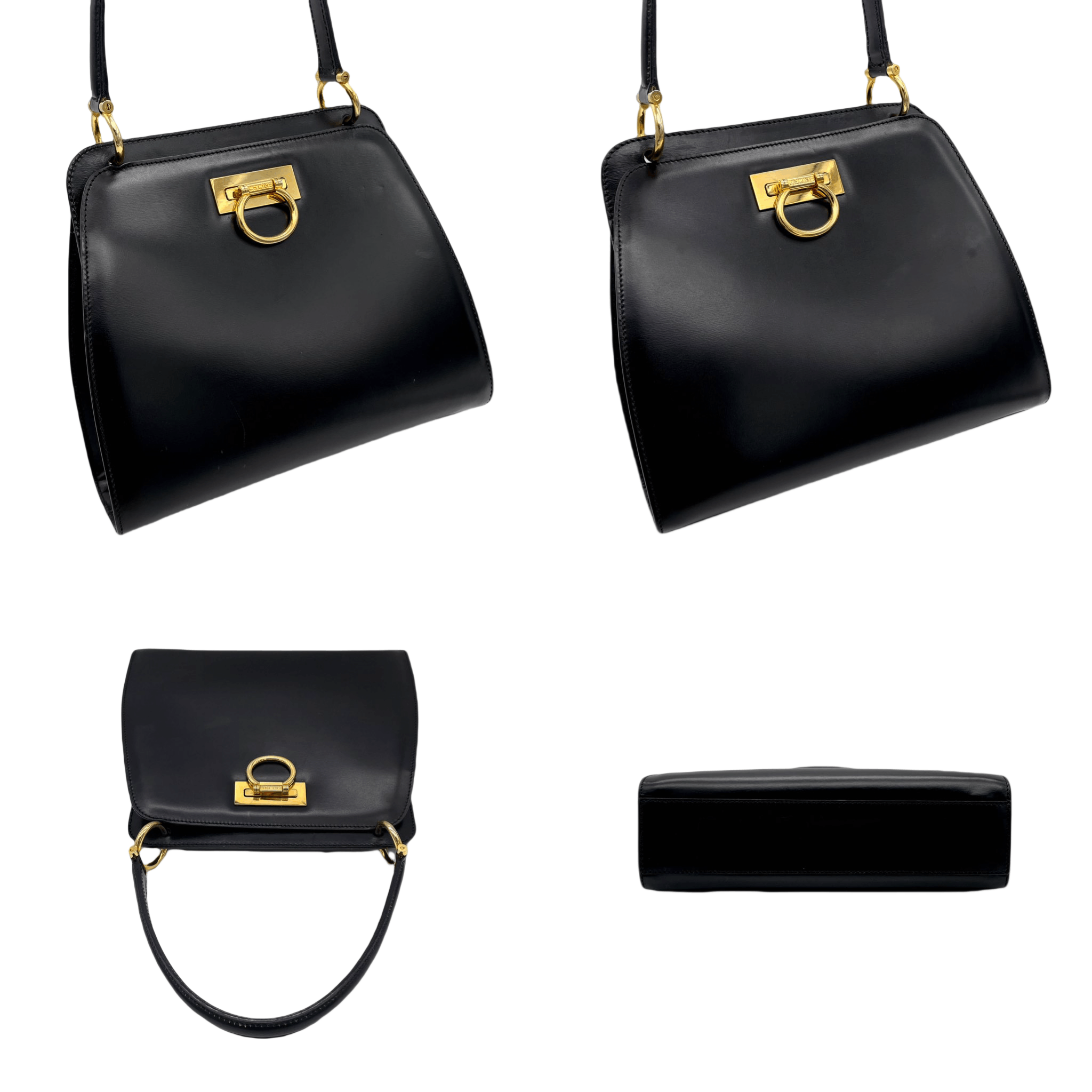 Celine Celine Gancini Handbag Leather Black X Gold Size ONE SIZE - 5 Thumbnail